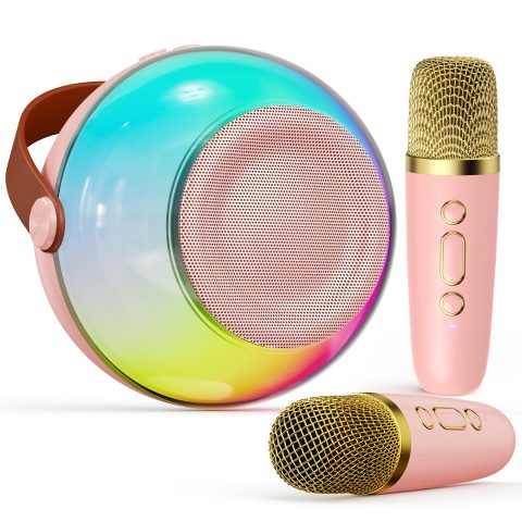 Mini Karaoke Machine for Kids Adults, Portable Bluetooth Speaker with 2 Wireless Microphones, Karaoke Toys for Family Party, Birthday Gifts for Girls Ages 4, 5, 6, 7, 8, 9, 10, 12+ (Pink, 1 Mic)