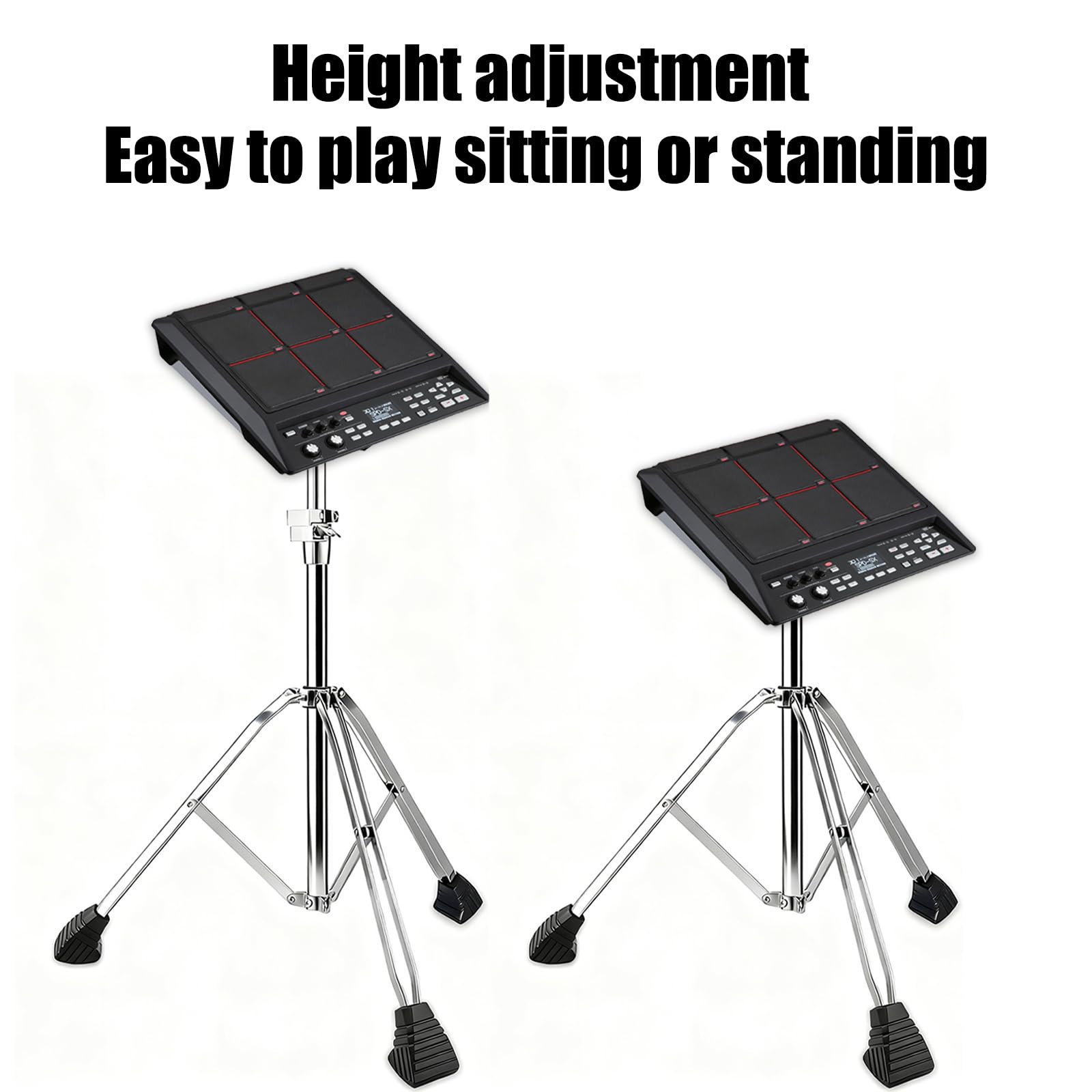 ULUOBO Heavy Duty Electronic Drum Pad Stand for Percussion Sample Pads, Foldable, with Carry Bag (Silver)
