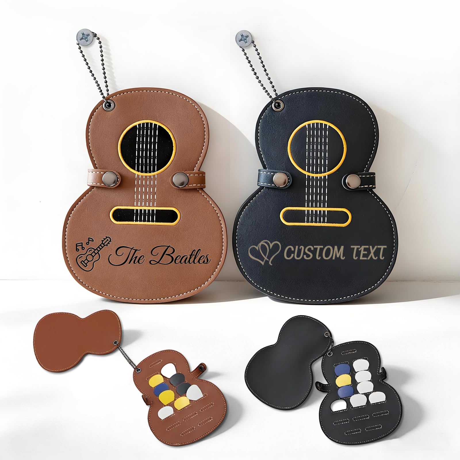 Custom Guitar Picks Holder Personalized Leather Storage Bag with Name