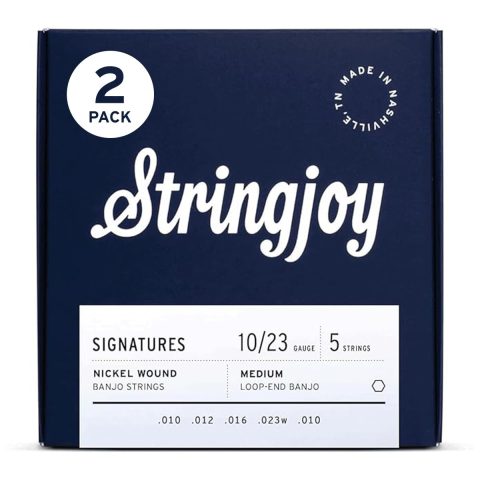 Stringjoy Medium Gauge Signatures Nickel Wound Banjo Strings 10-23, NW1023, Loop-End Strings, Exceptional Sound and Balance for All Experience Levels, 5 String Set, 2-Pack