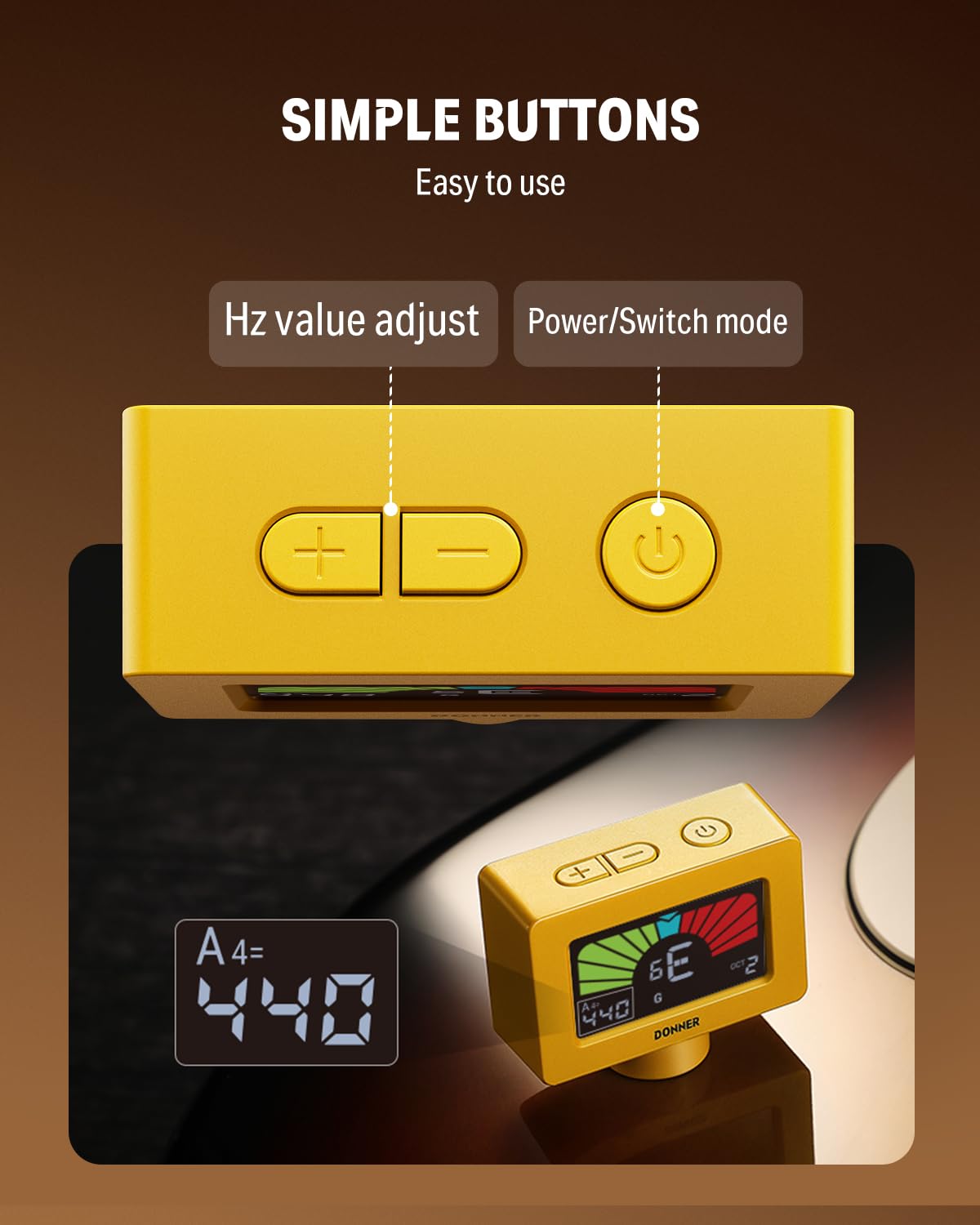 Donner Guitar Tuner Clip on Magnetic Tuner DT-10, Yellow