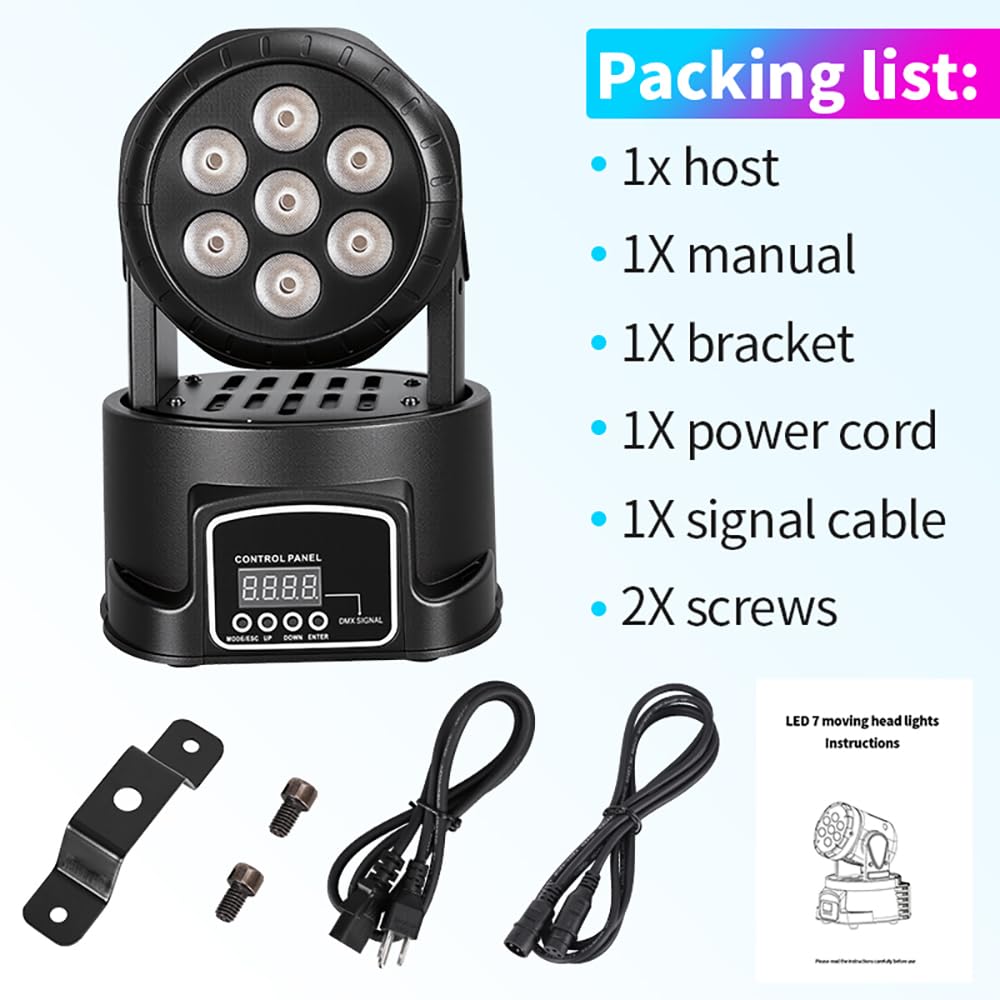 MINGJIE Moving Head Wash Light, 7x10W LED DMX DJ Stage Light