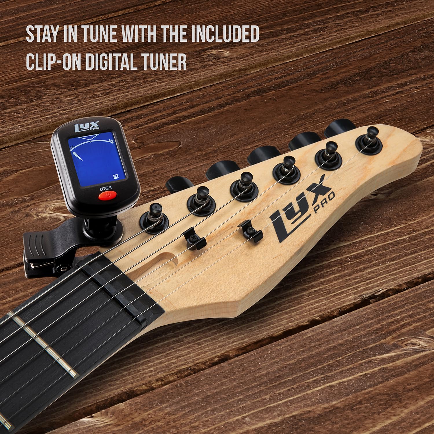LyxPro 30 Inch Electric Guitar and Starter Kit for Kids with 3/4 Size Beginner’s Guitar, Amp, Six Strings, Picks, Shoulder Strap, Digital Clip On Tuner, Guitar Cable and Soft Case Gig Bag – Natural