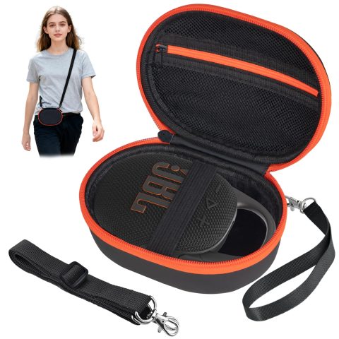 Hoarecal Portable EVA Hard Case for JBL Clip 5 & Clip 4, Waterproof and Dustproof Mini Bluetooth Speaker Carrying Case with Strap for Home, Outdoor and Travel (Black) – Box Only