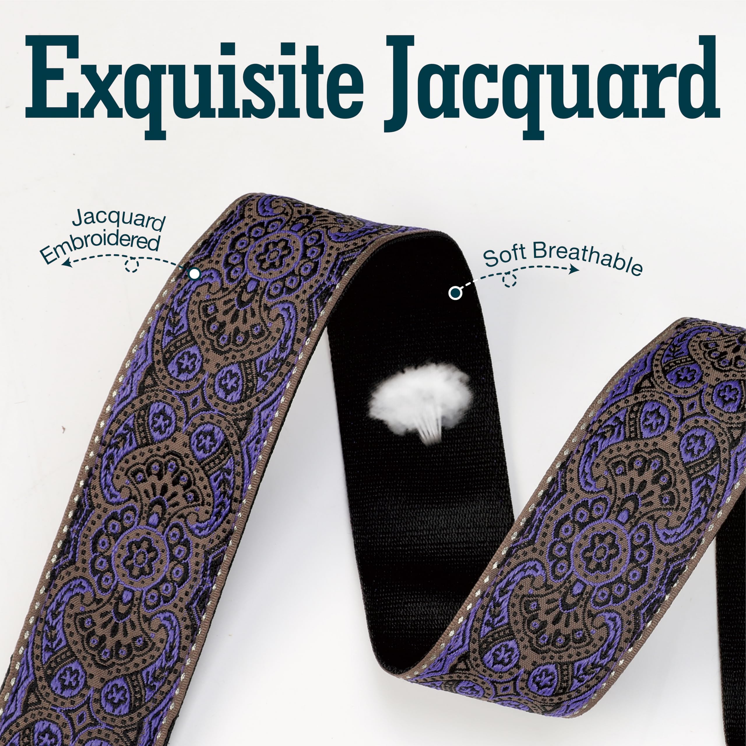 BOONSPARK Guitar Strap – Double Layer Crazy Horse Cowhide Ends,Safe Durable,2in,Soft Adjustable Guitar Straps for Acoustic&Electric Guitars,Bass,Ukulele,Guitarists Gift Set,Purple Blossom
