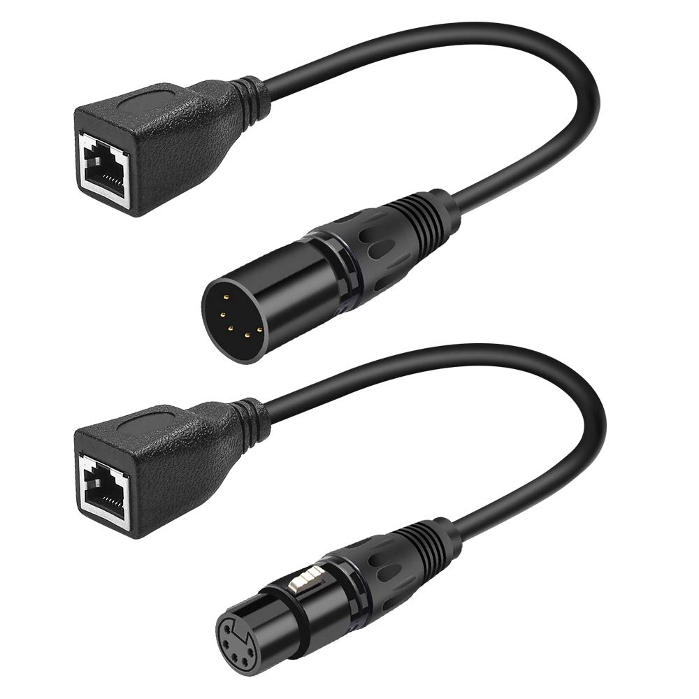 SiYear XLR 5 pin RJ45 Adapter Cable-XLR 5 Pin Male & 5 Pin Female to RJ45 Female DMX Ethernet Adapter Converter Cable(1SET/ 2PACK)