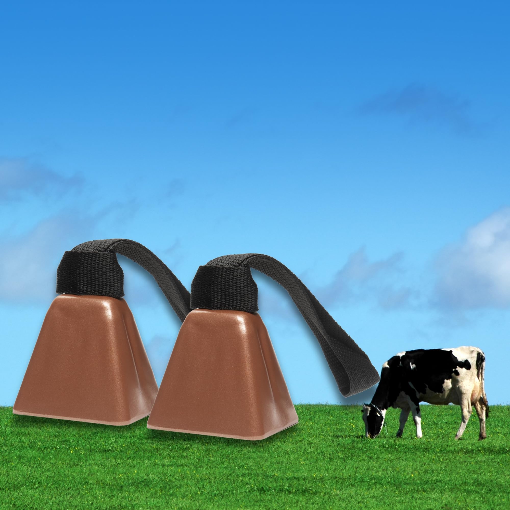 Bevin Bells Long Distance Cow Bells 10LD (Copper & Copper) | Christmas Bells | Made from Steel | Loud Noise Makers | w/White Strap Around The Handle | Easier to Hold | Made in CT, USA