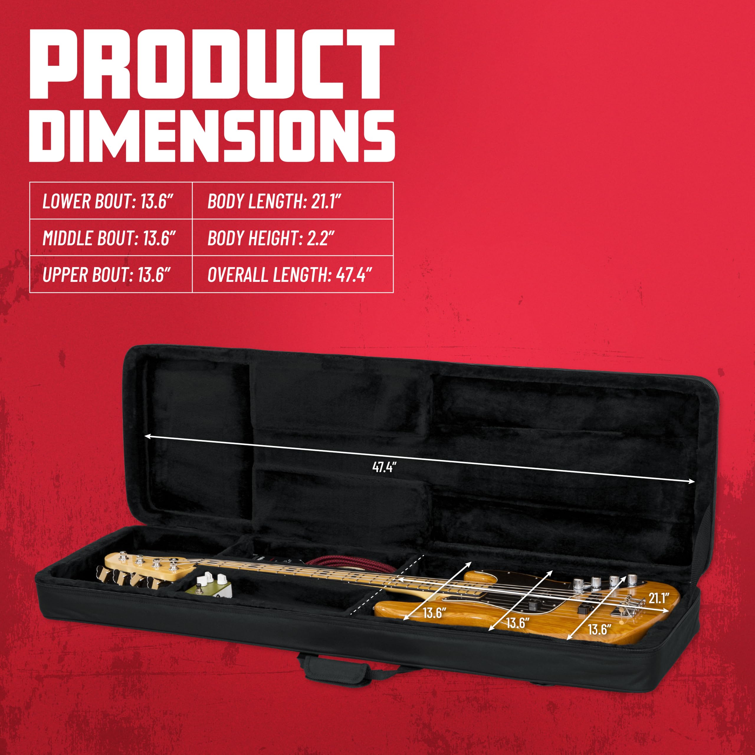Gator Cases Lightweight Polyfoam Guitar Case for Electric Bass Guitars; (GL-BASS)