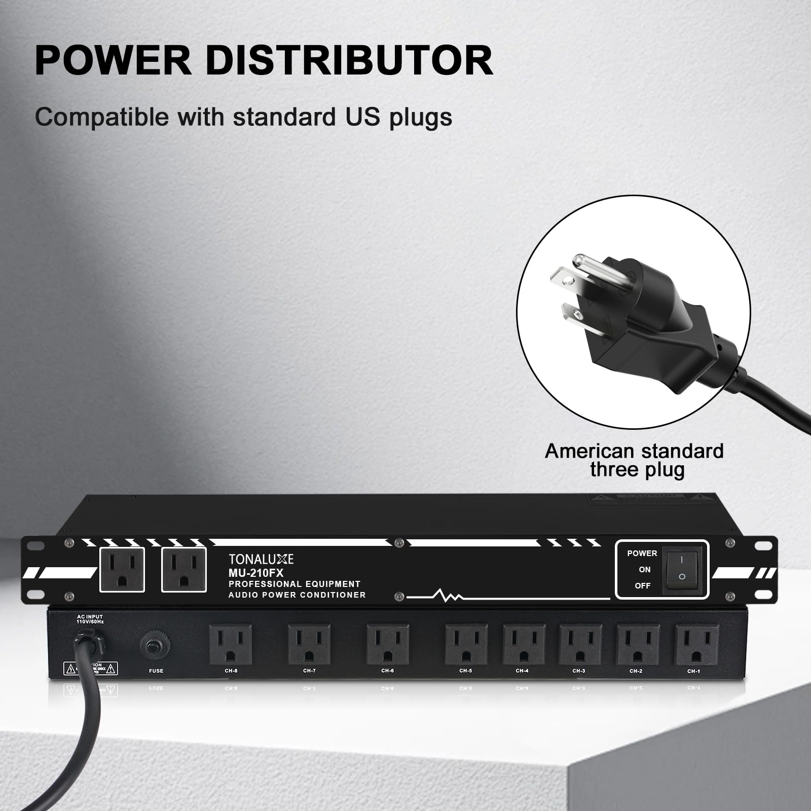 TONALUXE Power Conditioner for Audio Equipment, 10 Outlets 30A Rack Mount Audio Digital Pro Power Supply Controller Regulator for Home Theater Sound System Stage Studio (MU-210FX)