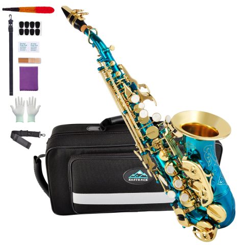 EASTROCK Bb Curved Soprano Saxophone Lake Blue for Beginners Students
