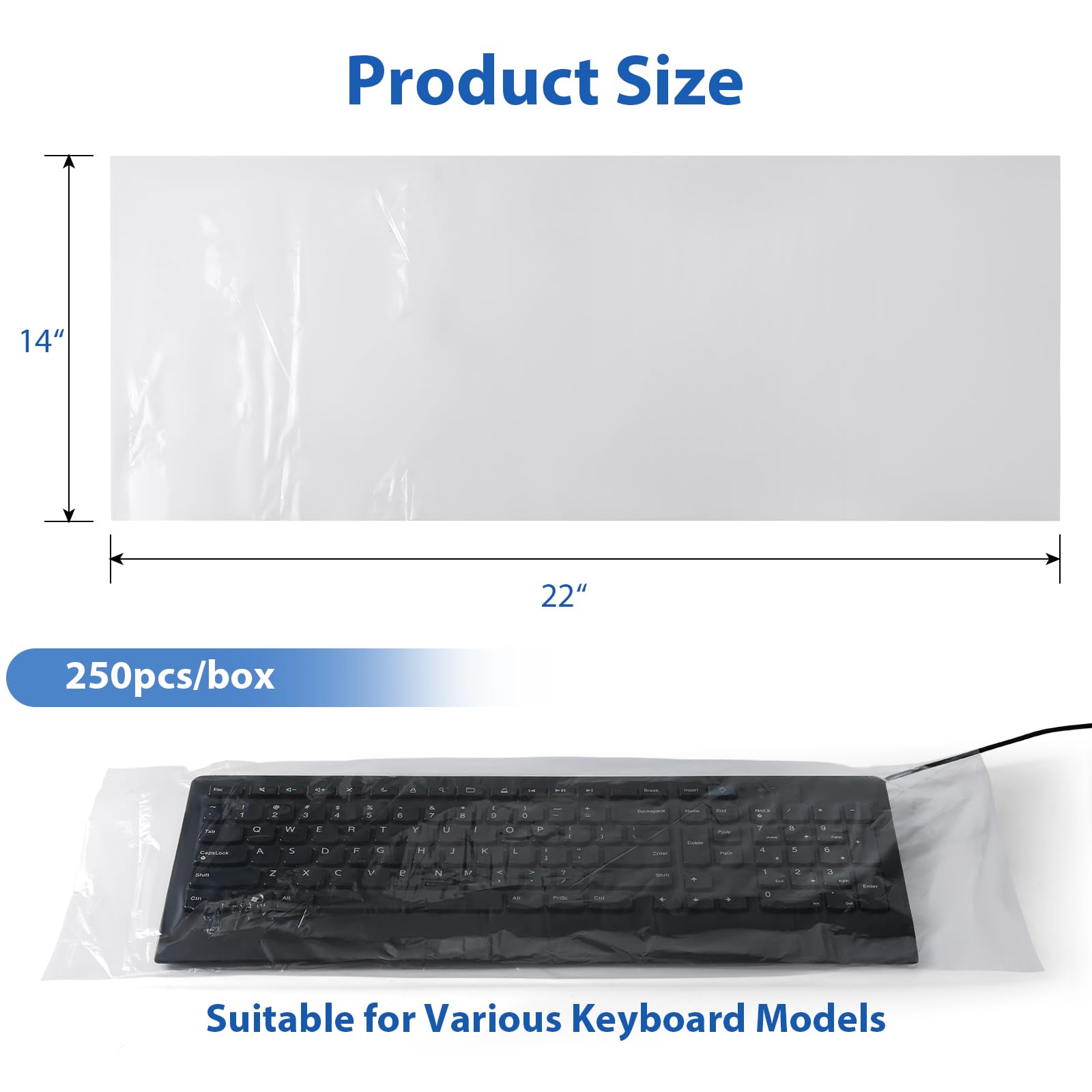 JMU 250 Pcs Disposable Universal Keyboard Sleeves, 22″x13.78″, Waterproof