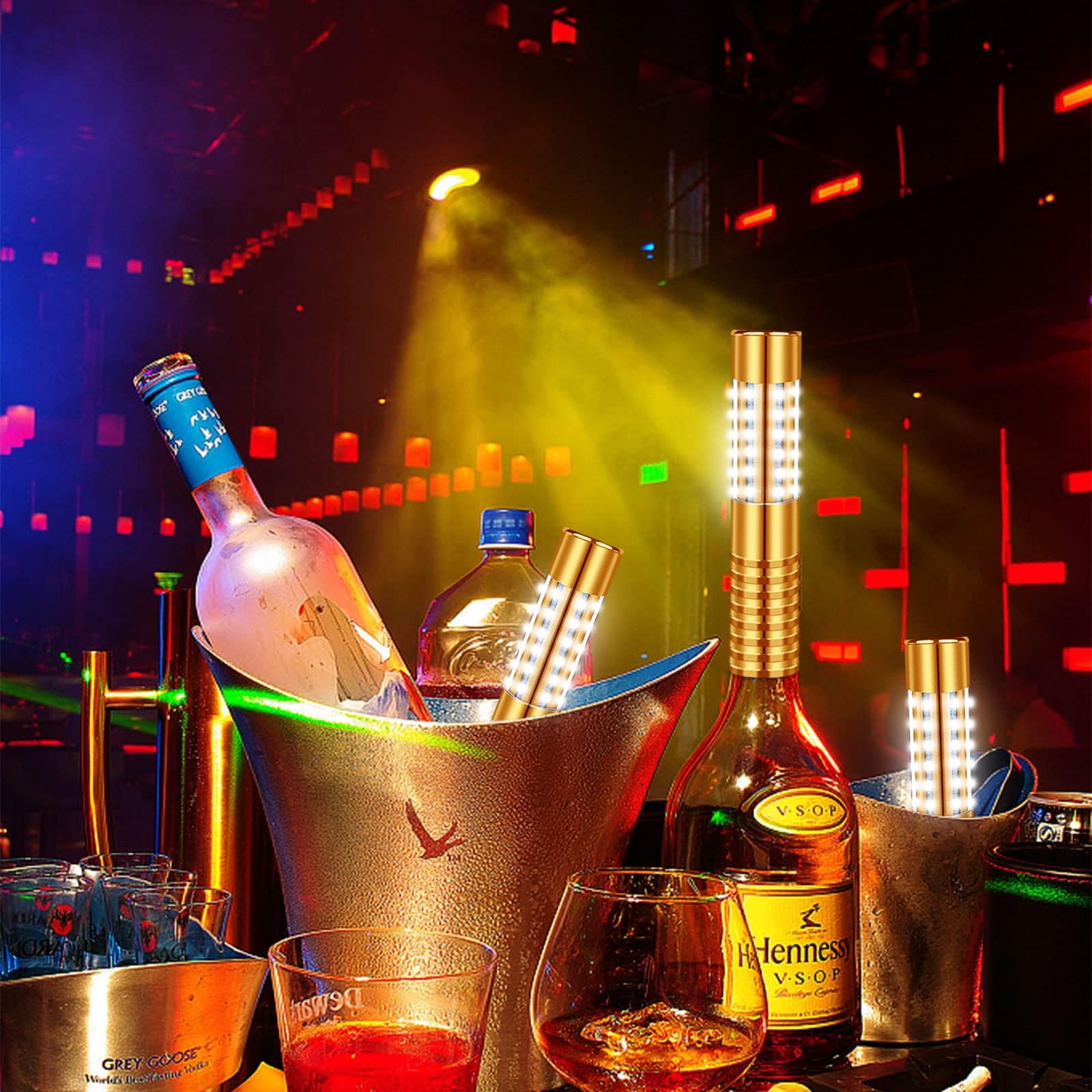 4 Pieces Strobe Baton Bottle Service Sparklers Bottle Service Light Bottle Handheld Light for Nightclubs Weddings Parties Activities Supplies (Gold)