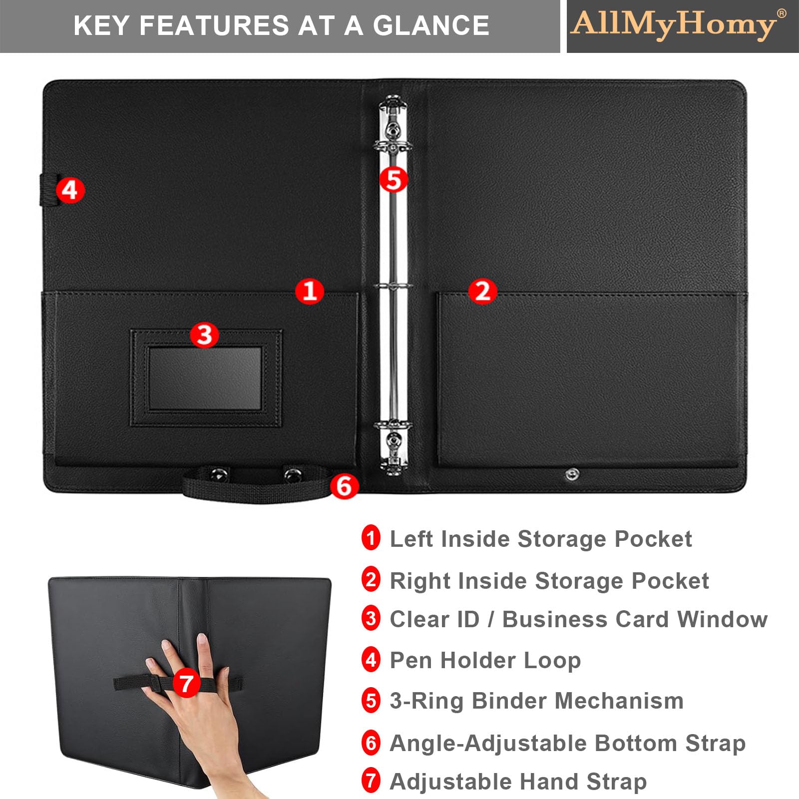 AllMyHomy Choir Sheet Music Binder 3 Ring, Choir Music Folder with Hand Strap & Pockets, Fits Letter Size 8.5″ x 11″ & A4 Sheets, Organizer for Choral Performances, Concerts & Band, PU,Black,2 Pack