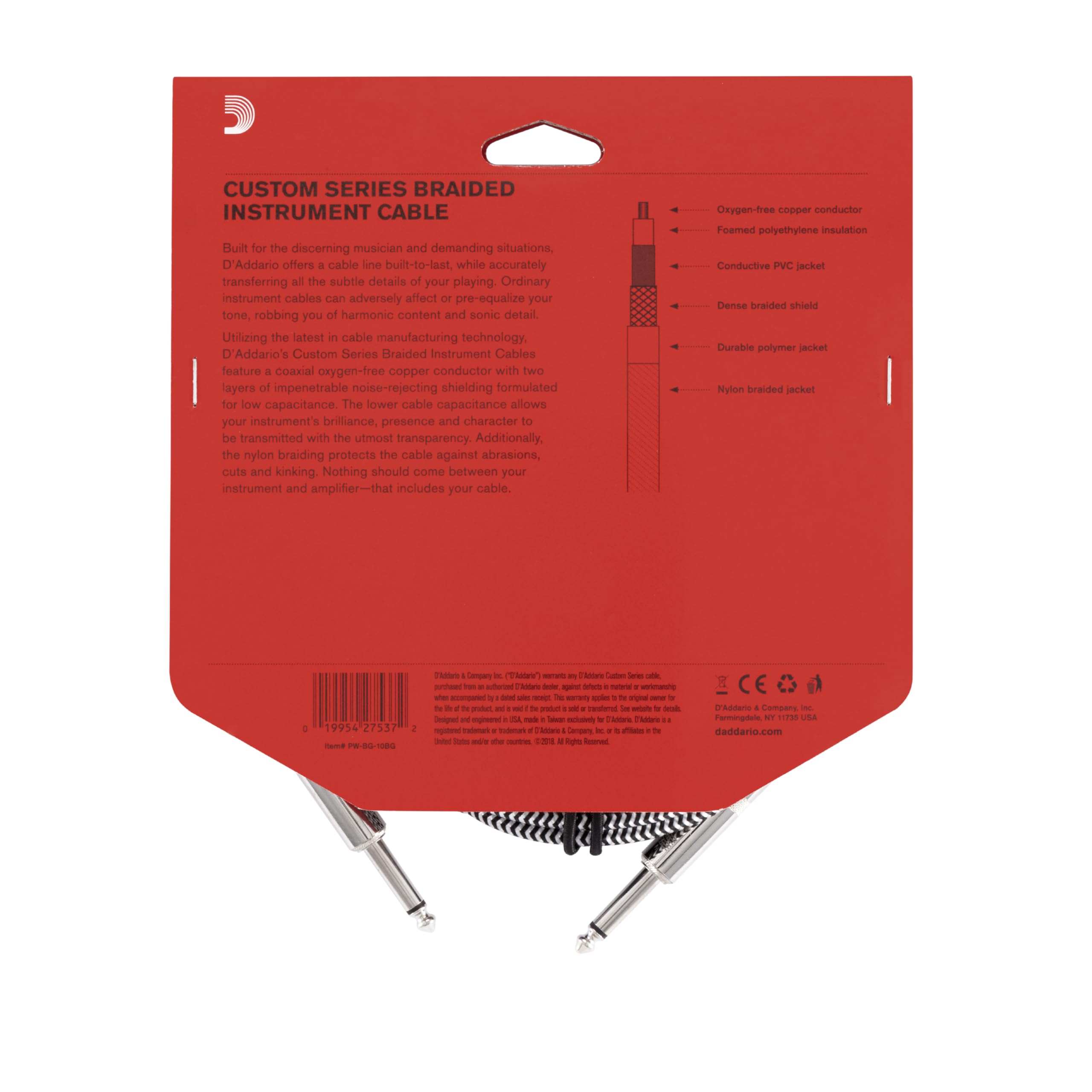 D’Addario PW-BG-10BG Instrument Cable – 10 Feet