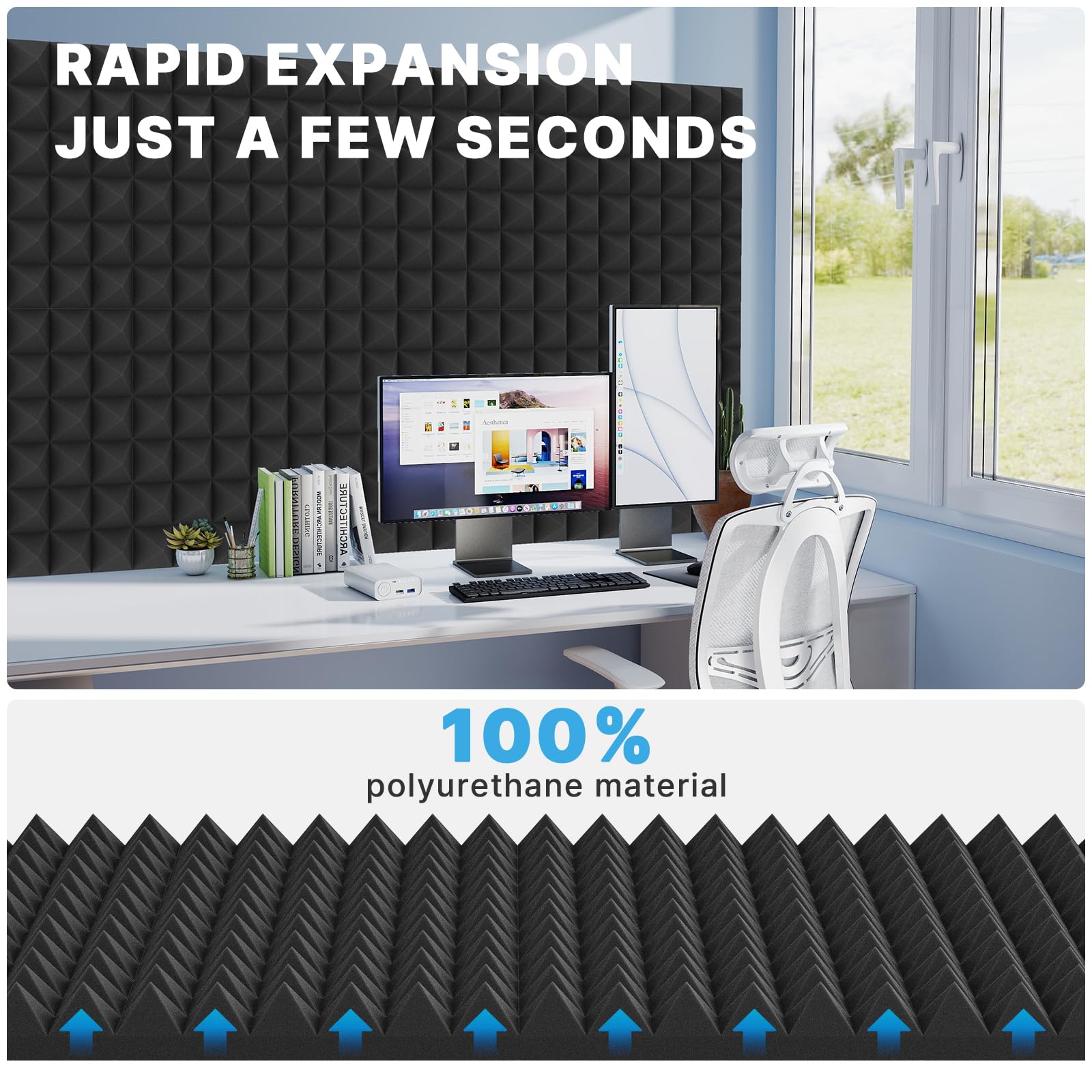JBER 2 Pack Acoustic Foam Panels, Pyramid Sound Proof Foam Panels for Walls