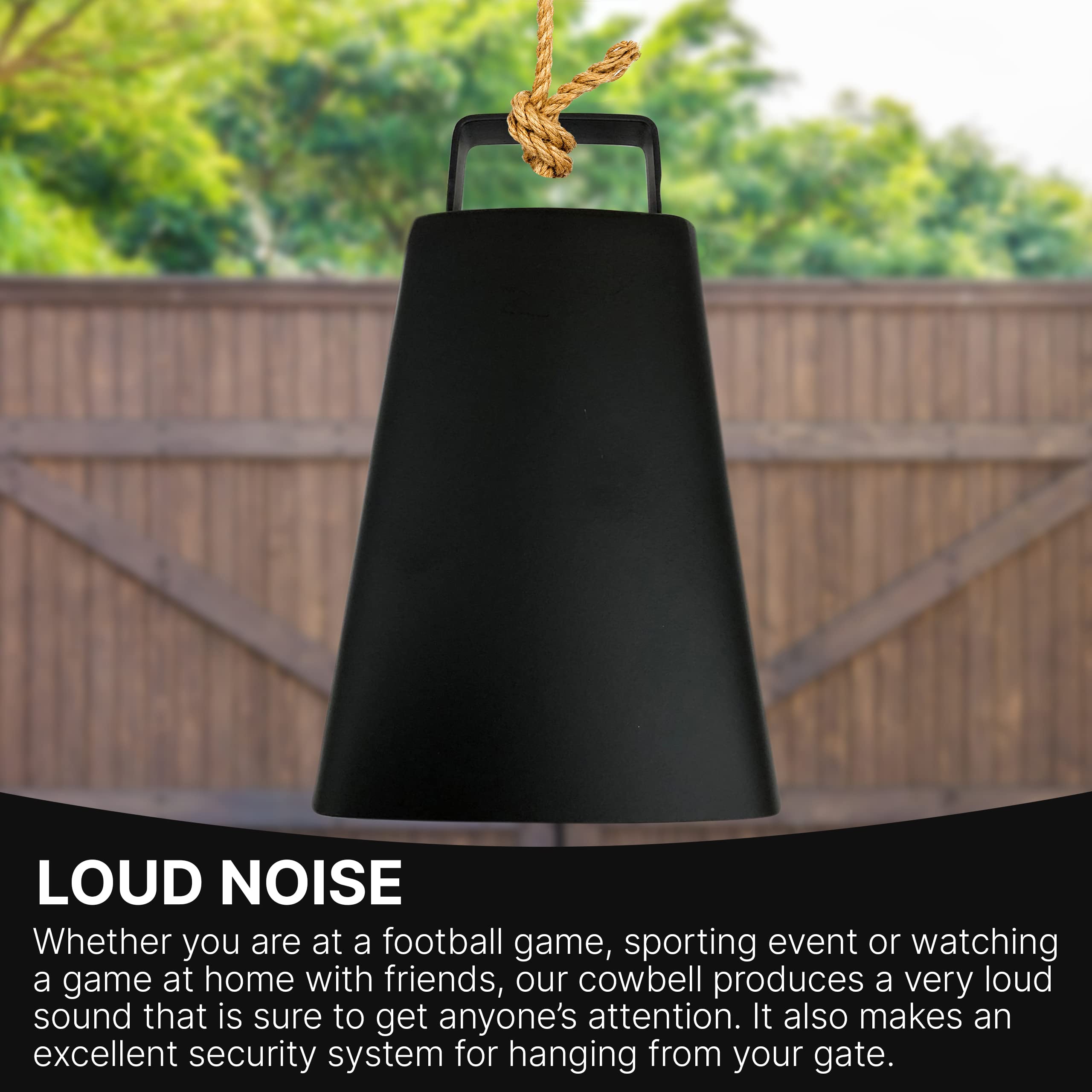 Cow bell with Handle 7 inches and 11” Cowbell Beater Stick – Made of Steel – Antique Cow bells Noise Makers for Football Games, Sporting Events, Celebrating and More (Matte Black)