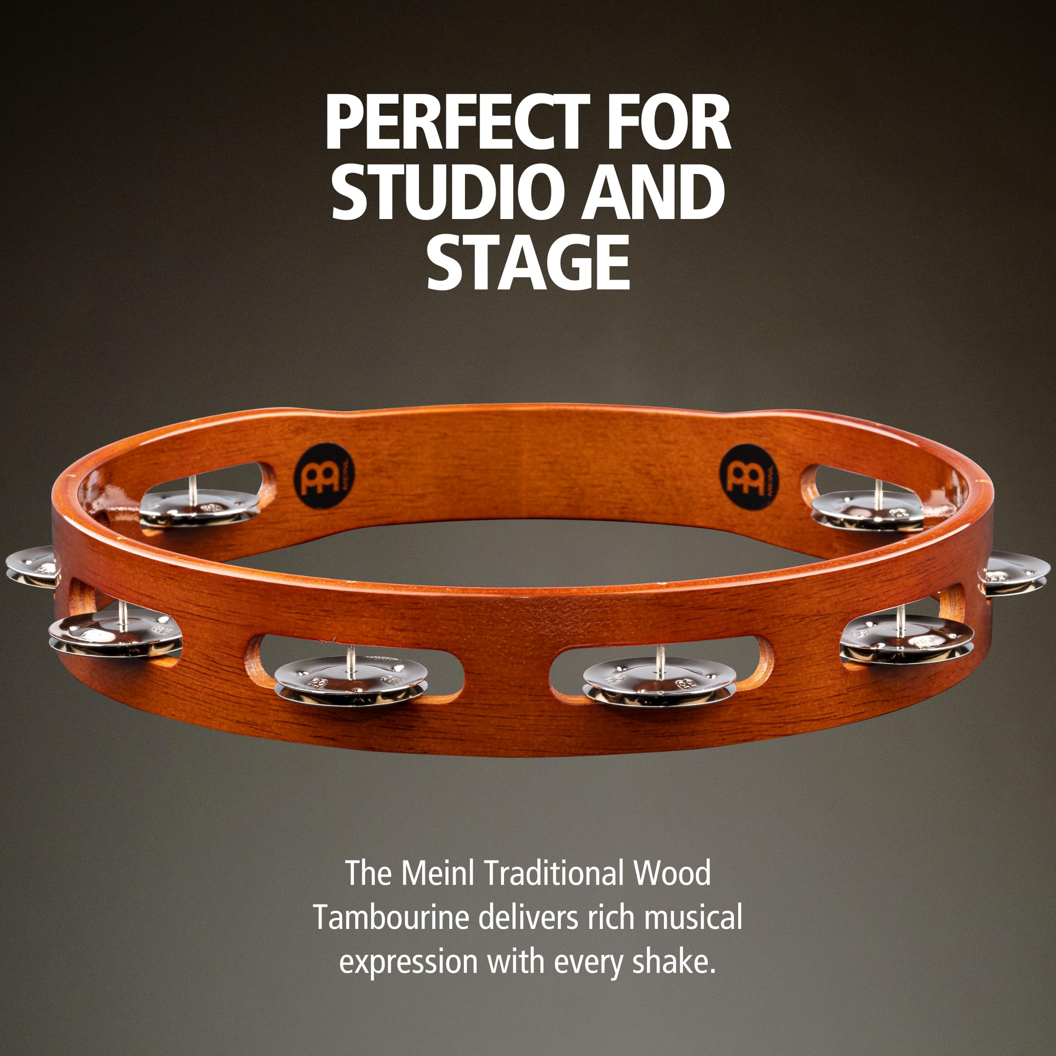 Meinl Tambourine with Steel Jingles, Single Row – NOT MADE IN CHINA – African Brown, 2-YEAR WARRANTY (TA1AB)