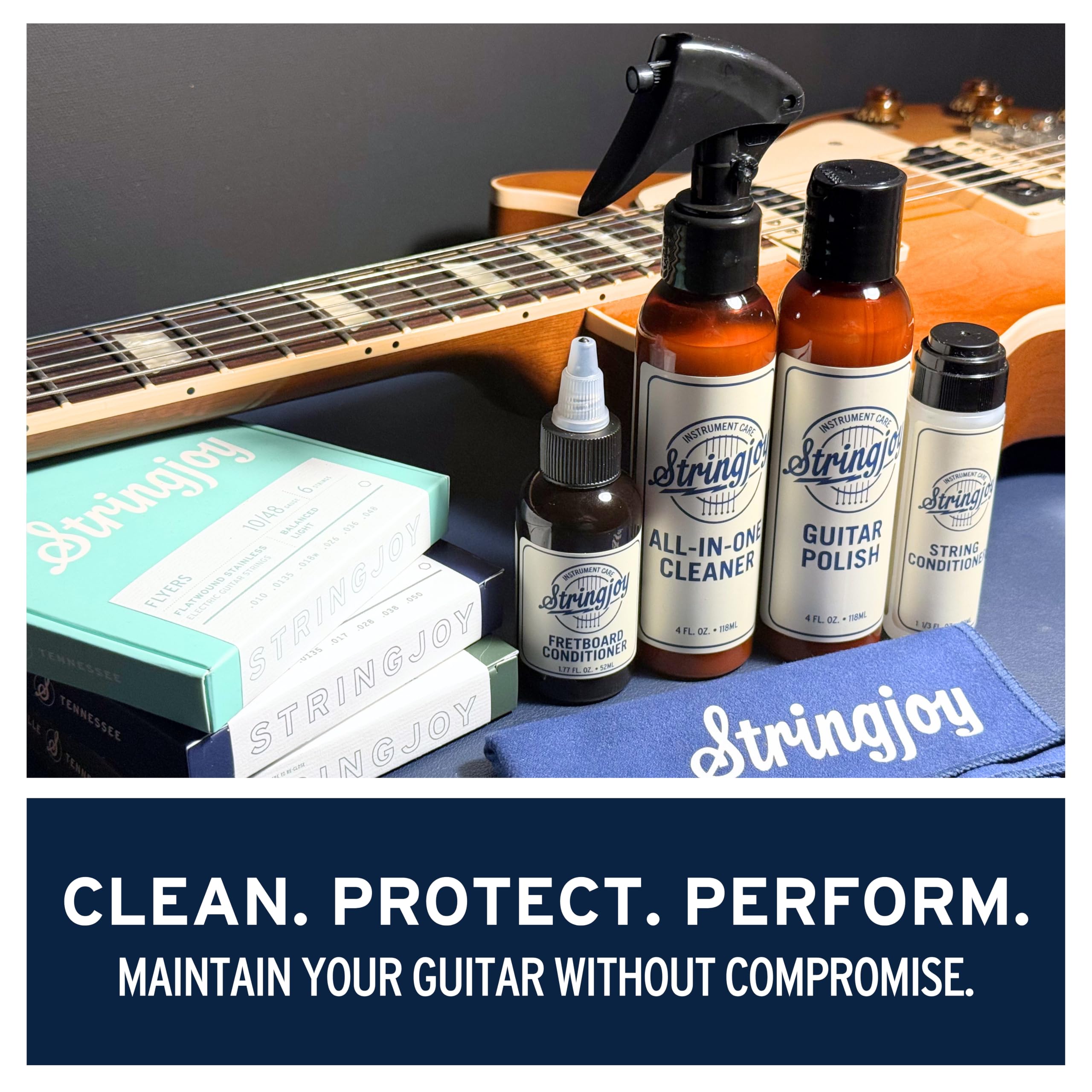 Stringjoy String Conditioner – Guitar String Cleaner for Electric & Acoustic Guitar, Bass, & Stringed Instruments – Prolongs Sound & Playability, Safe for All String Types & Fretboards, 1.33 fl oz