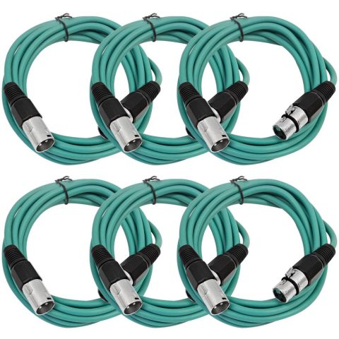 SEISMIC AUDIO – SAXLX-10 – 6 Pack of 10′ Green XLR Male to XLR Female Patch Cables – Balanced – 10 Foot Patch Cords