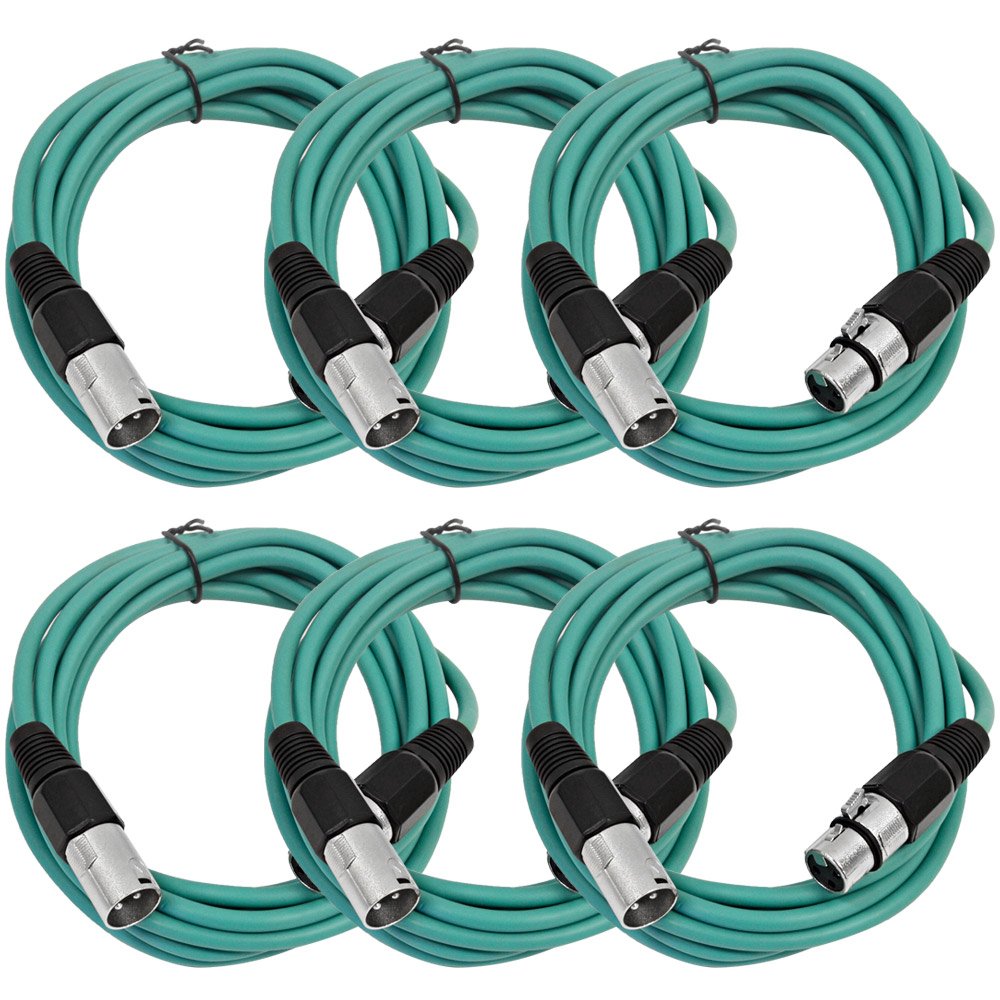 SEISMIC AUDIO – SAXLX-10 – 6 Pack of 10′ Green XLR Male to XLR Female Patch Cables – Balanced – 10 Foot Patch Cords