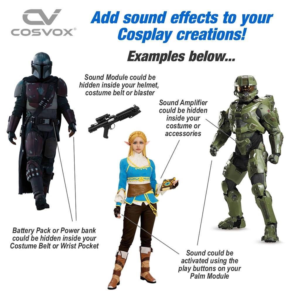 COSVOX Cosplay Sound Effects Module. DIY Audio MP3 Sound Chip with 4 Push Buttons, 8MB Memory. Add Sound Effects or Music to Your Cosplay Costume Accessories, Crafts, Props and Replicas.