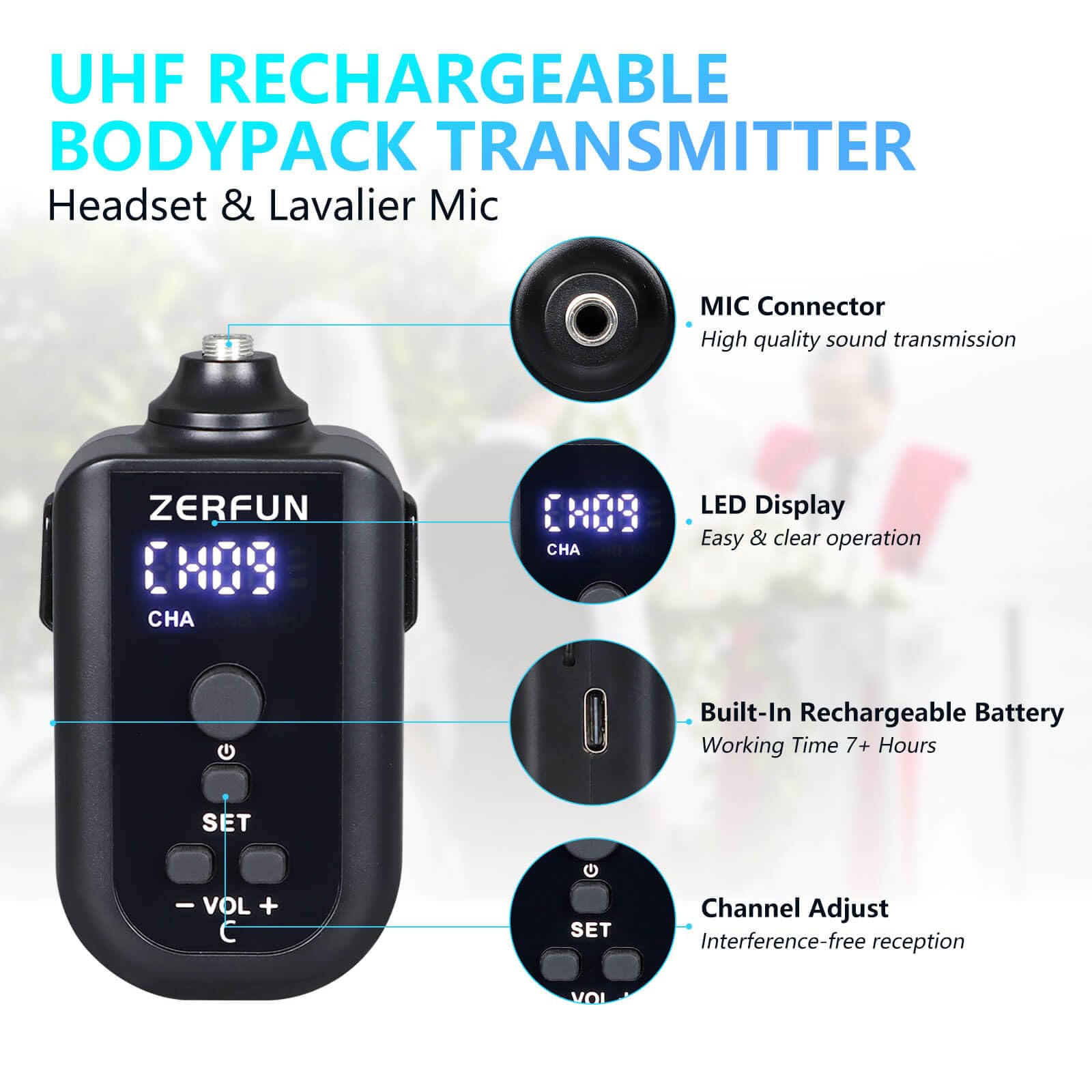 ZERFUN 4 Channel Rechargeable Wireless Microphone System (G8)