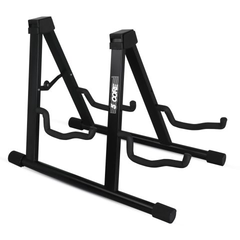 5 CORE Guitar Stand 2 In 1 Electric Acoustic Bass Banjo Stand Heavy Duty Strong Metal Double A-Frame Folding Dual Guitar Holder with Soft Padded Foam Sleeves Black