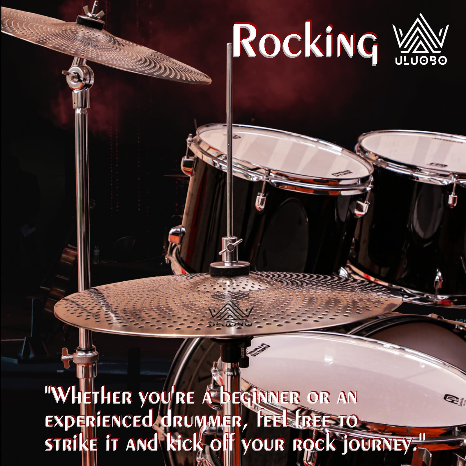 ULUOBO Low Volume Cymbal Pack 7 Pieces, Silent Cymbals, Quiet Cymbals Set for Drummer Practice, 10”Splash+14”Hihat+16″Crash+18”Crash+18”China+20″Ride, Silver