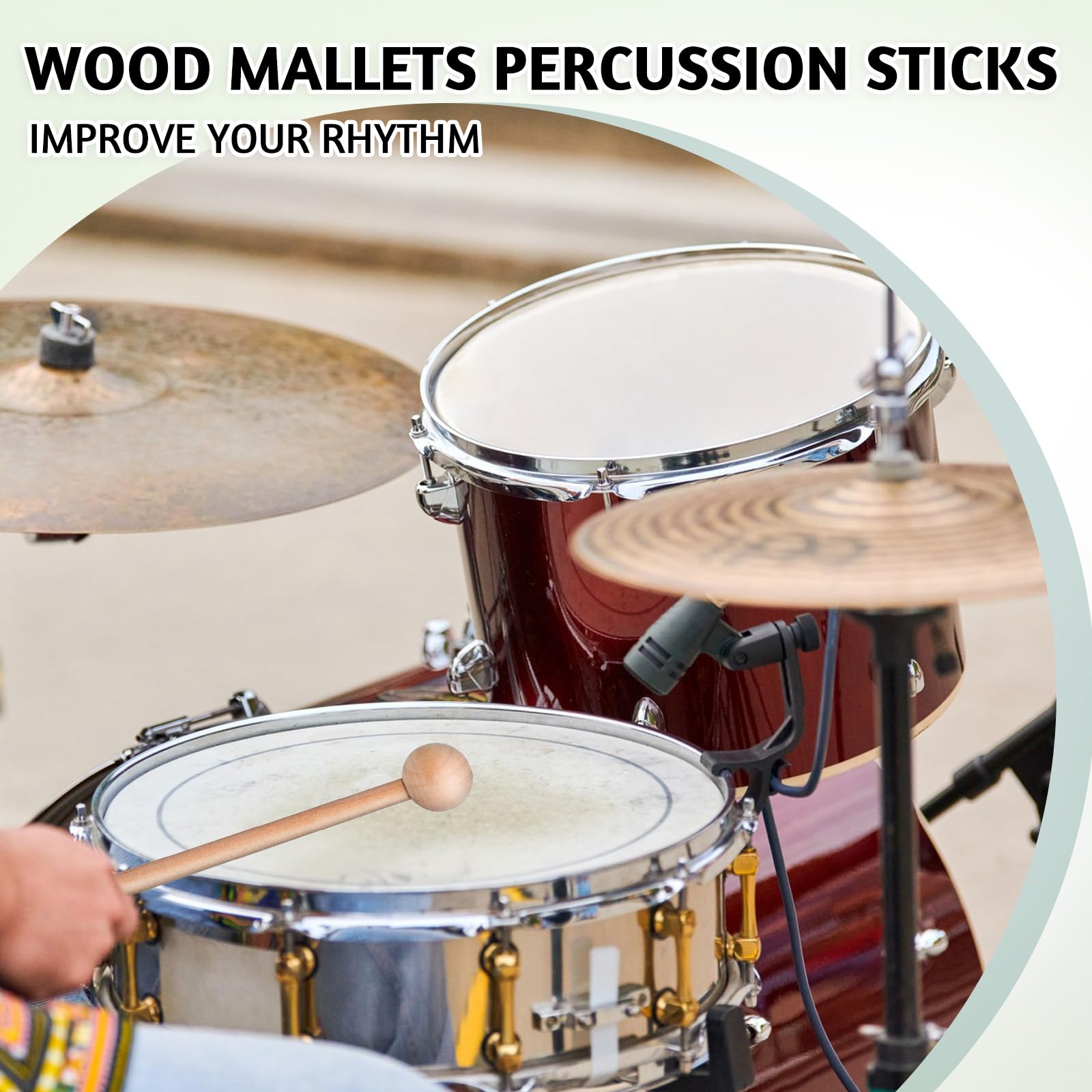 2 Pcs Wood Percussion Sticks 8” Wood Rhythm Sticks Mallets Percussion Stick Xylophone Mallets Glockenspiel Mallet with Wooden Handle Rhythm Stick for Chime Glockenspiel Bells