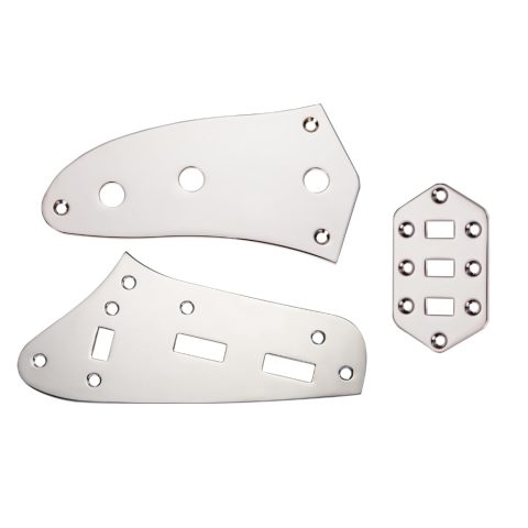 Dopro Guitar Control Plate Kit Upper Control Plate Lower Control Plate and Pickup Selector Switch Plate for Jaguar Guitars Chrome