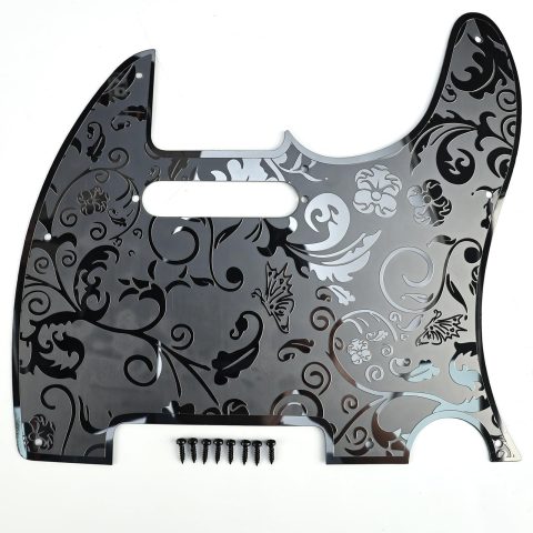 OVSAL Stainless Steel Pick Guard Scratch Plate 8 Holes SS Single-Coil Pickups Metal Engraving Electric Guitar Pickguard Compatible with USA/Mexican Telecaster Tele Modern Style Guitar Parts(Black)