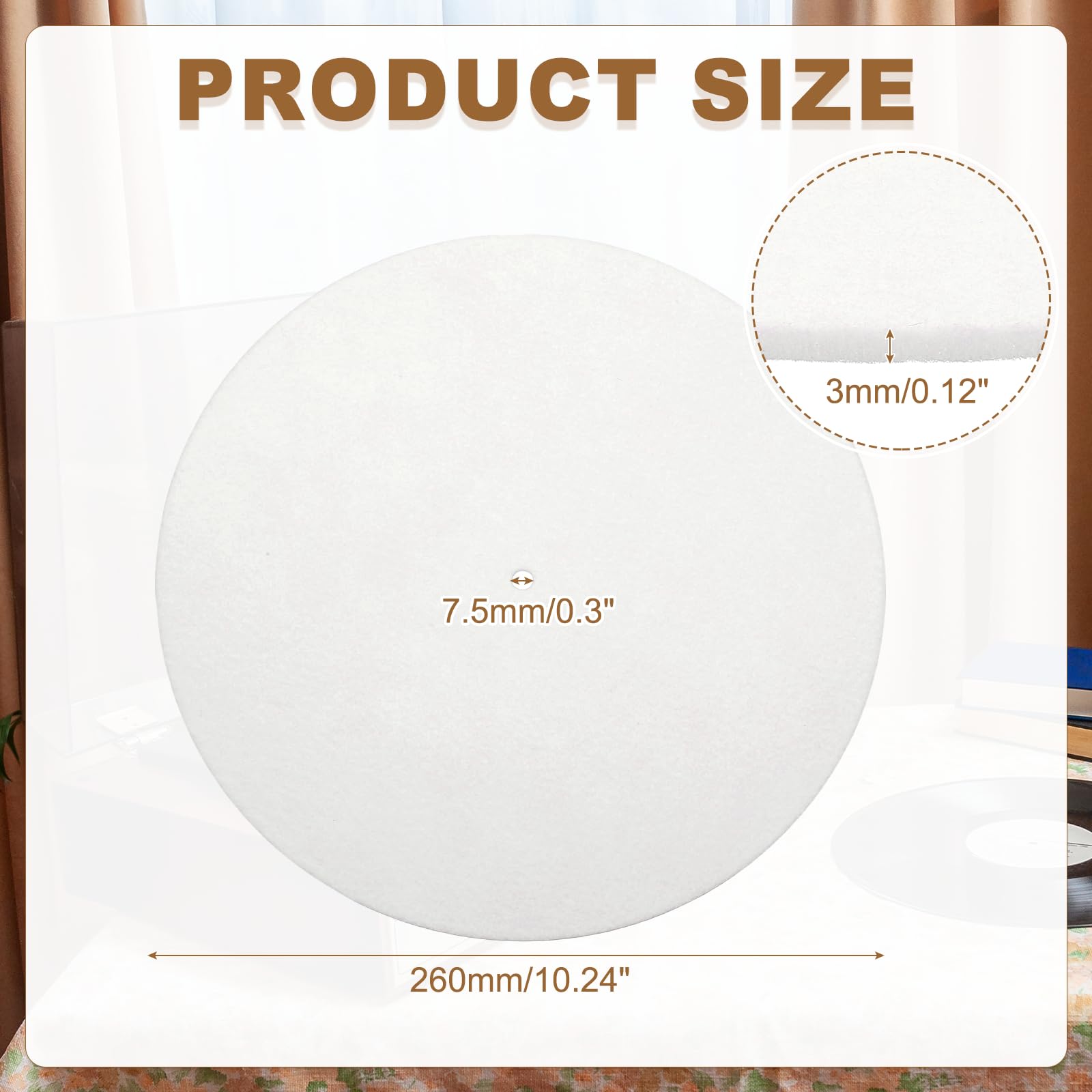 MECCANIXITY Record Player Mat, 10 Inch Turntable Mat 3mm Felt Turntable Pad for Vinyl Record Player, White
