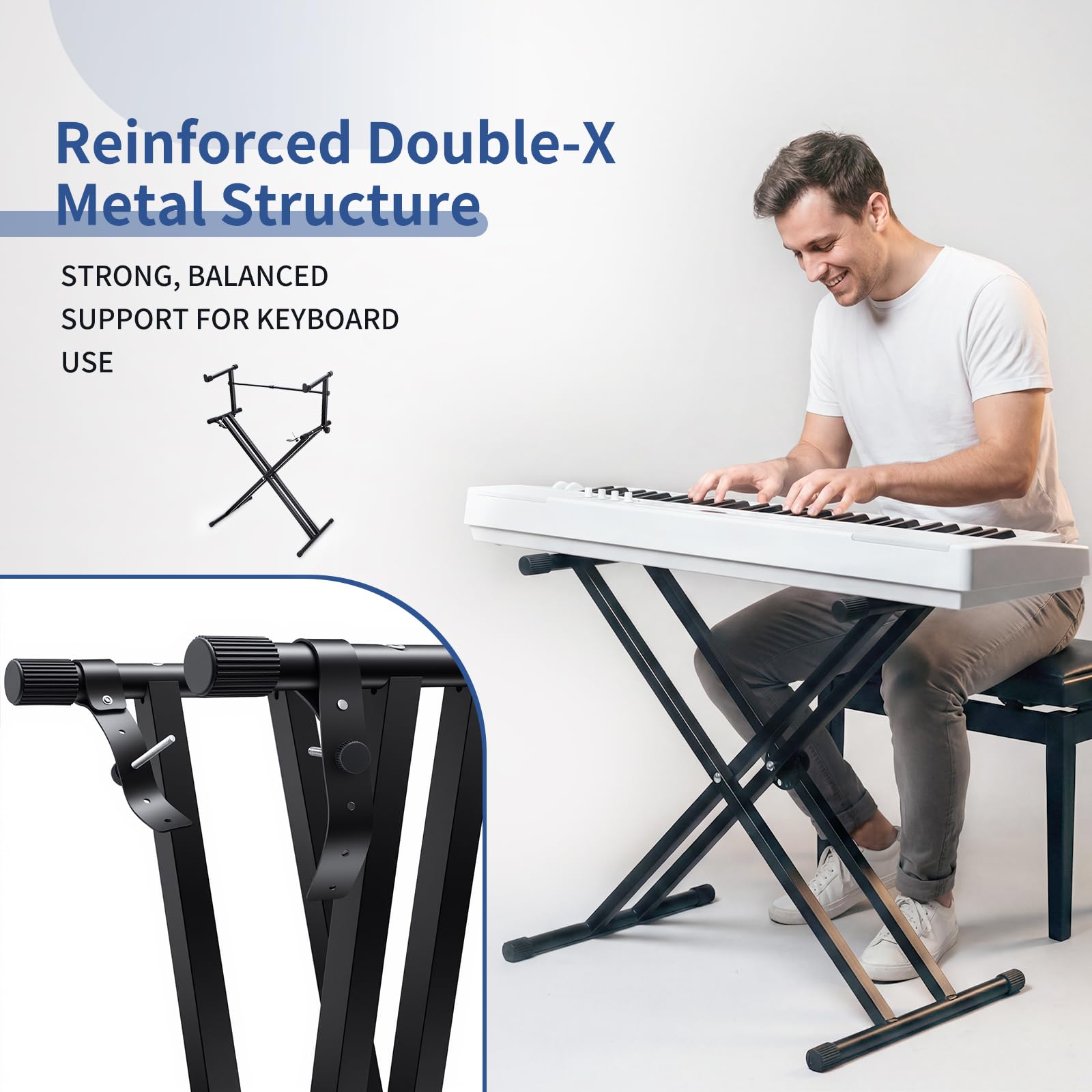 Fiada Double Keyboard Stand 2-Tier Adjustable, X-Style for 54/61/88 Key