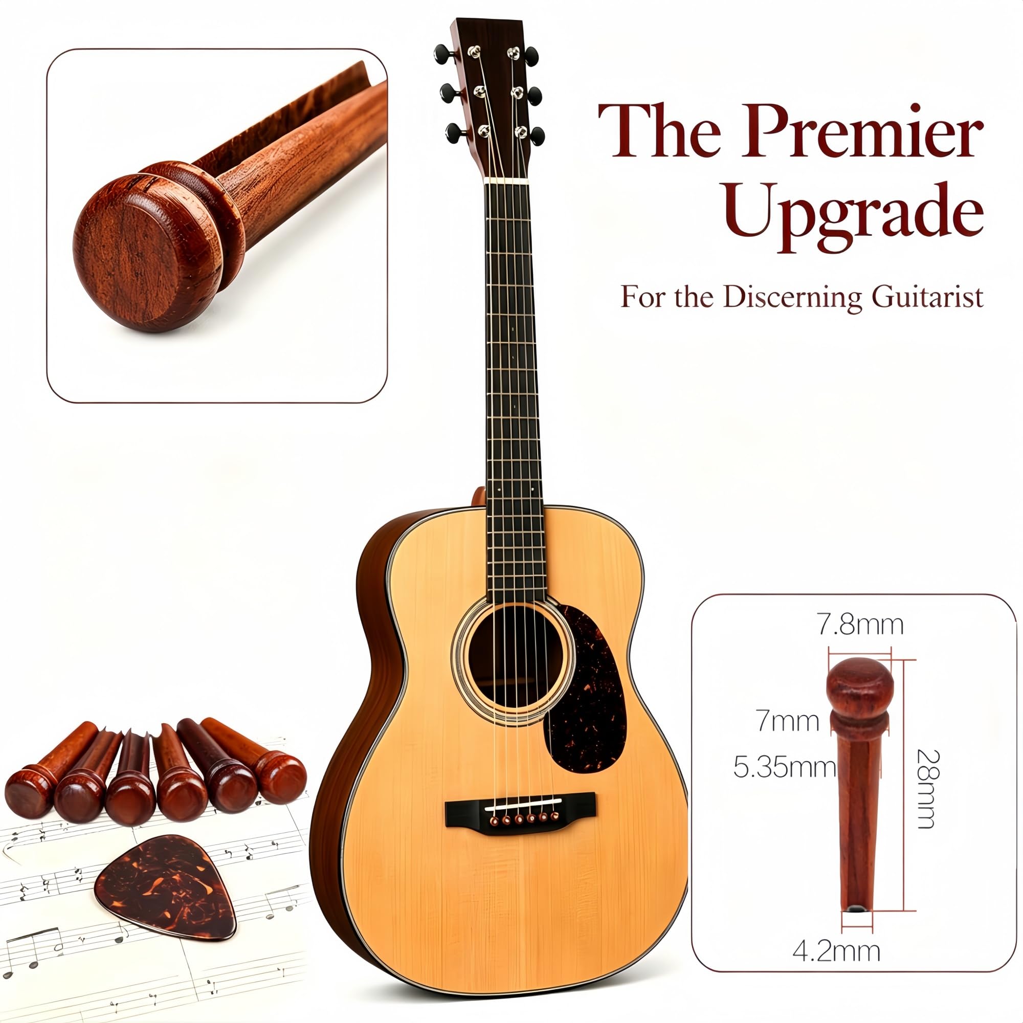 Miwayer Cocobolo Wood Guitar Bridge Pins Replacement Parts Brown for 6 & 12 String Acoustic Guitar (Pure Cocopolo Wood)
