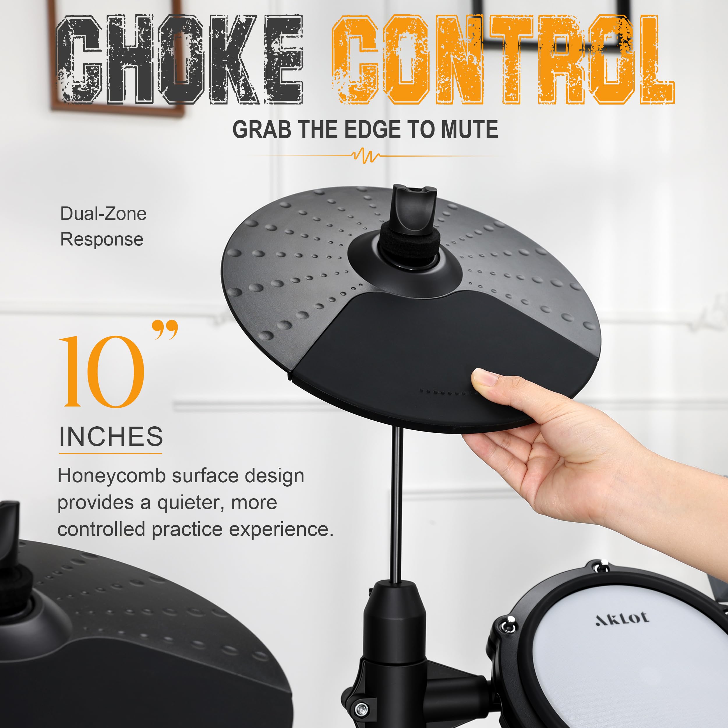 AKLOT Complete Electric Drum Set: 4 Dual-Zone Mesh Pads, Quiet Electronic Drum Set for Beginner with 8” Snare, 360 Sounds, Choke Cymbals, Throne, Headphone, Stick and Lesson Book, B-CORE530Pro, White