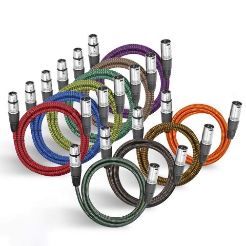 BIFALE 10ft Heavy Duty Hybrid Braided XLR Patch Cable – 3Pin XLR Male to Female Multi-Colored Microphone Cable Balanced Mic/Snake Cord – 10Pack (TOP Series)