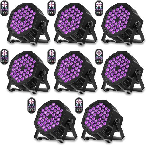 U`King Black Lights UV 36 LED Blacklight Glow in The Dark Black Light DMX Sound Activated Portable Stage Lights for Parties Birthday Wedding DJ Stage (8 Packs)