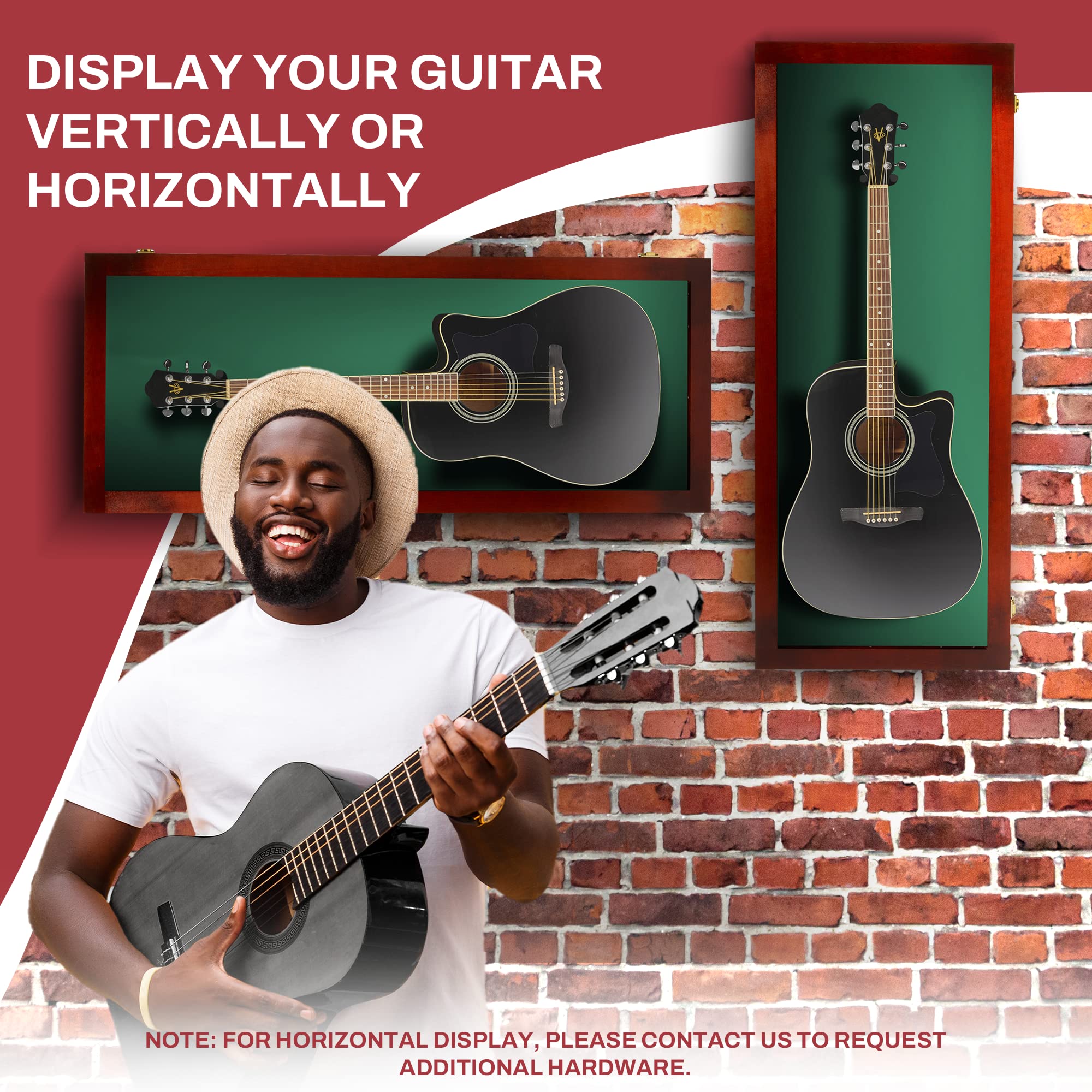 PENNZONI Acoustic Guitar Display Case – Acrylic Acoustic Guitar Case – Guitar Display Case Wall Mount Made from Hardwood Frame & Clear Acrylic – Cherry w/ Felt Green