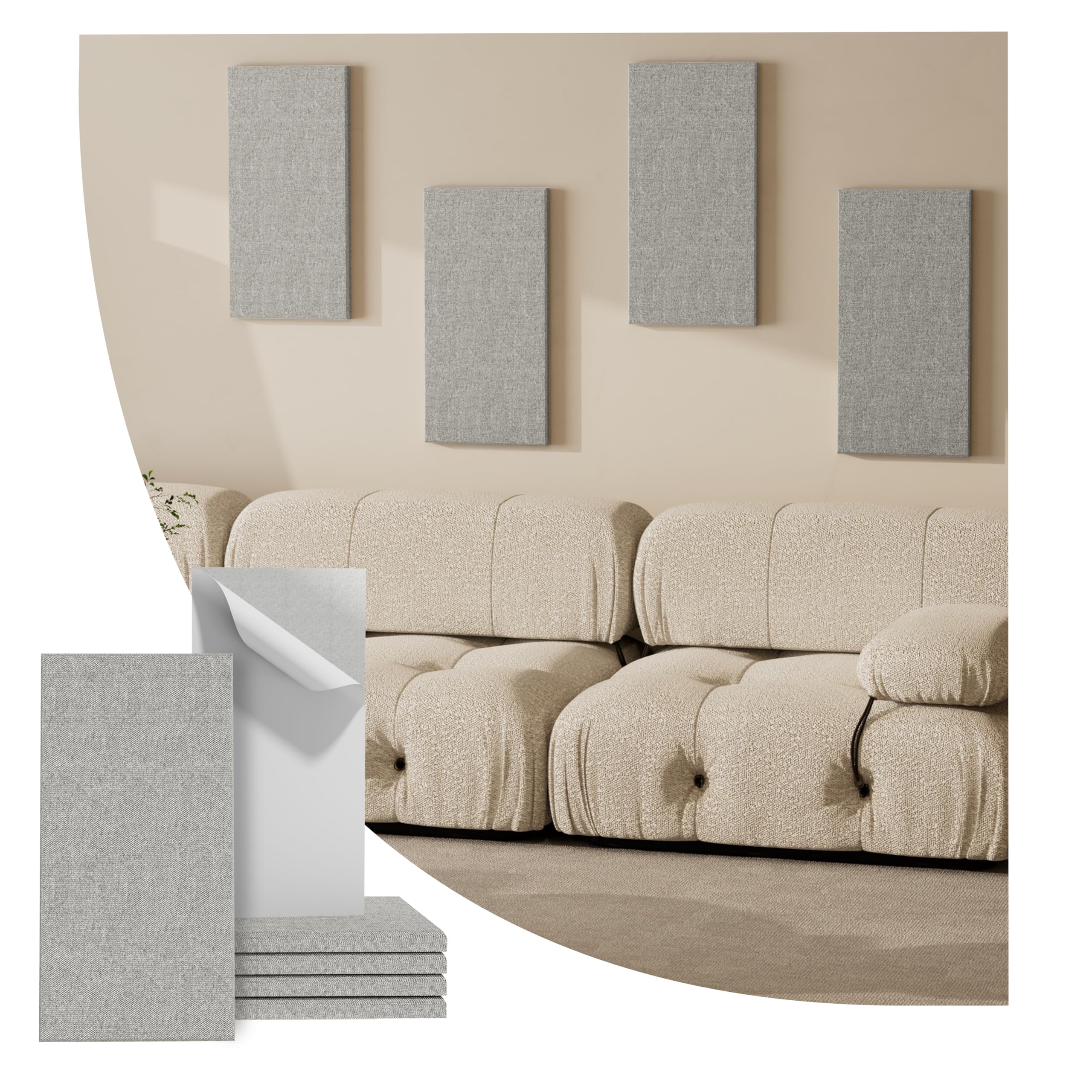 Reverbeon 4PCS Acoustic Panels, 24″x12″ Fabric Acoustic Panels for Walls, Self-Adhesive Sound Absorbing Panels for Home, Office, Studios (Mist Graphite)