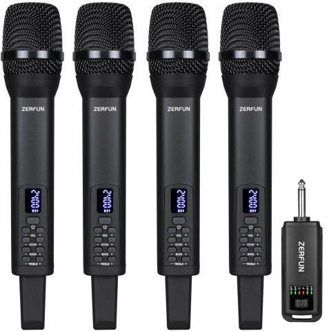 ZERFUN Rechargeable Wireless Microphones 4 Pack, D240, Black