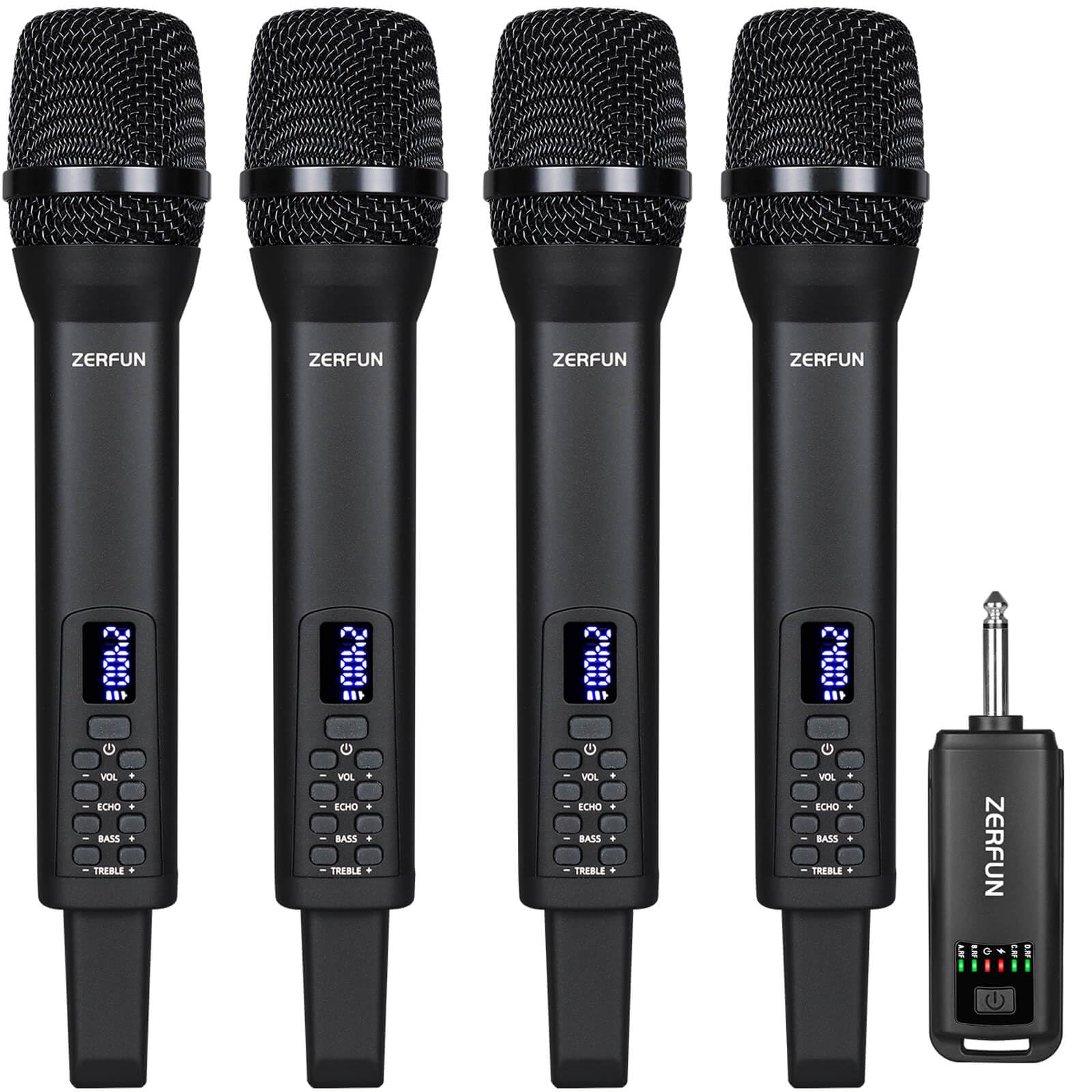 ZERFUN Rechargeable Wireless Microphones 4 Pack, D240, Black