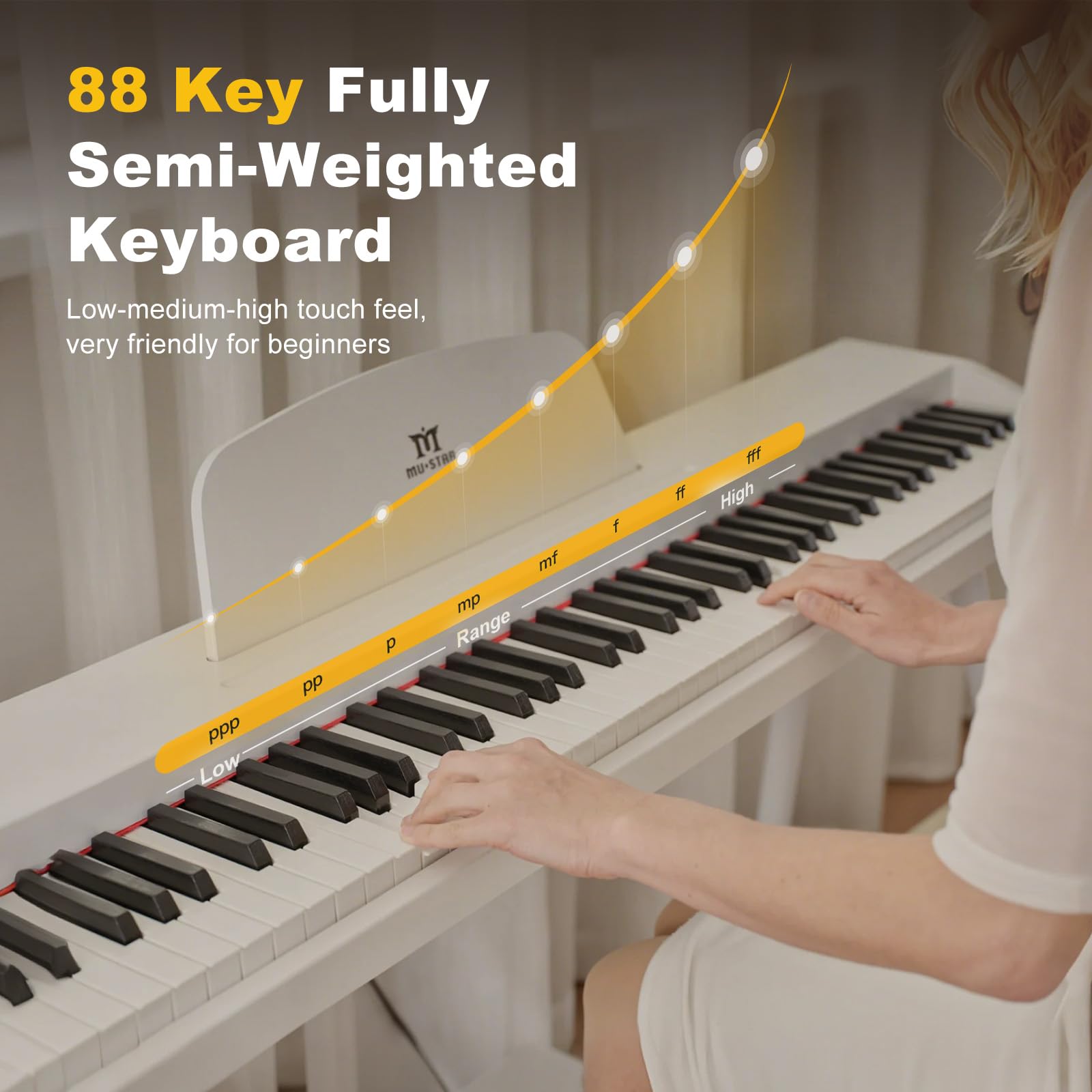 MUSTAR 88 Key Piano Keyboard with Bench, Home Digital Piano for Beginners
