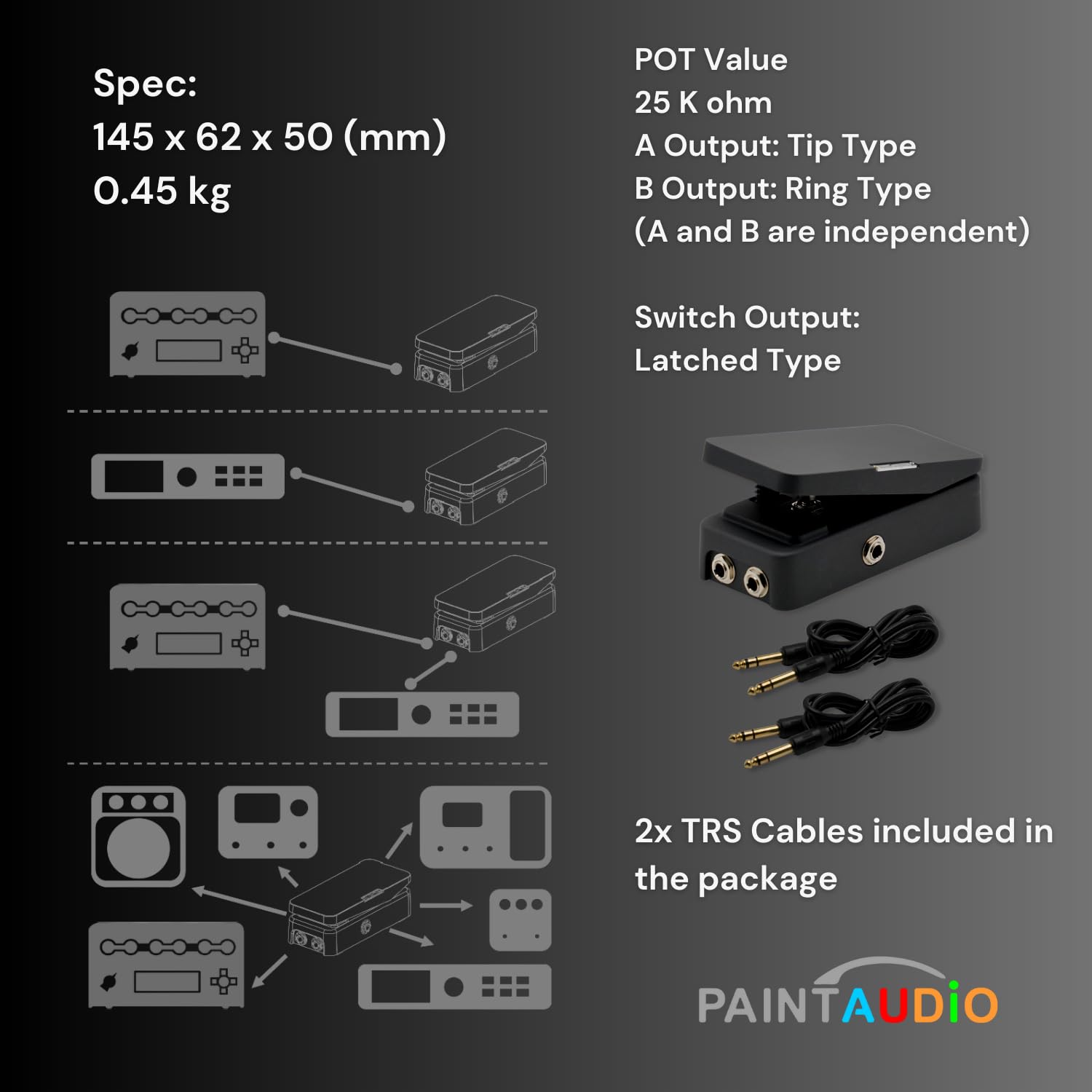 Paint Audio Foot Captain Dual Outputs Expression Pedal Multi-effects Compatible for Tip/Ring Connection (Foot Captain-SWL)