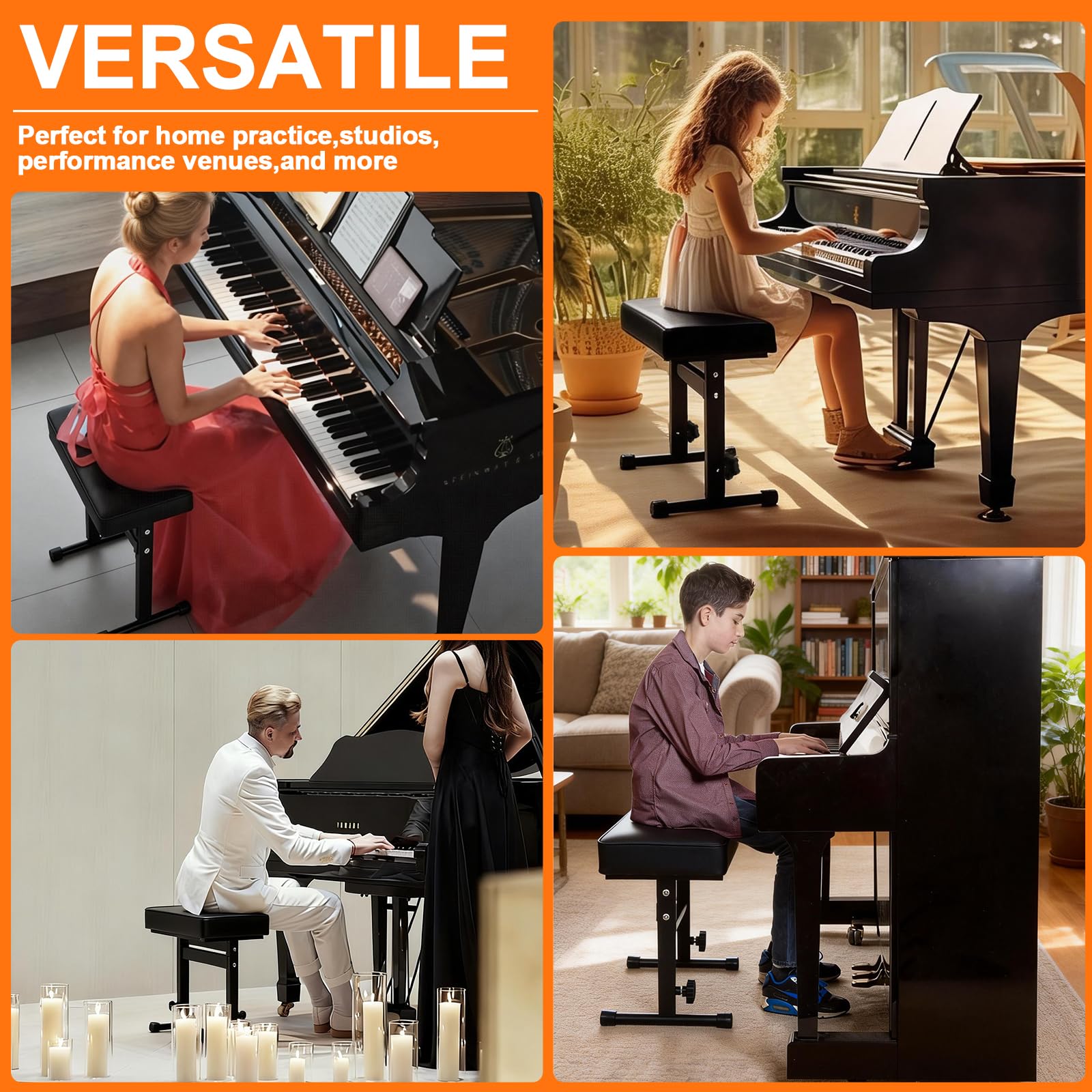 Firstar Adjustable Piano Bench 18.11″ to 22.83″, Durable Piano Stool with PVC Leather, Portable Keyboard Bench with Padded Cushion for Musicians Piano Stool Chair (Capacity: 260 lb)