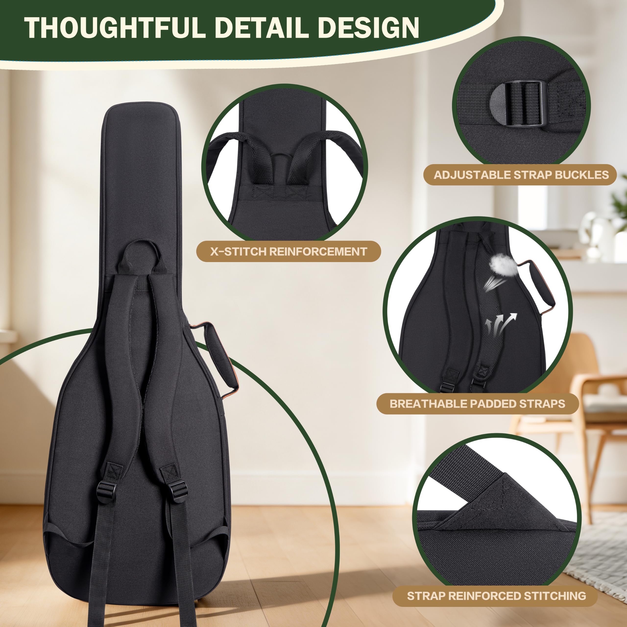 PPOPPO 39/40″ Electric Guitar Bag 900D Heavy Duty Waterproof 0.5″ Padding