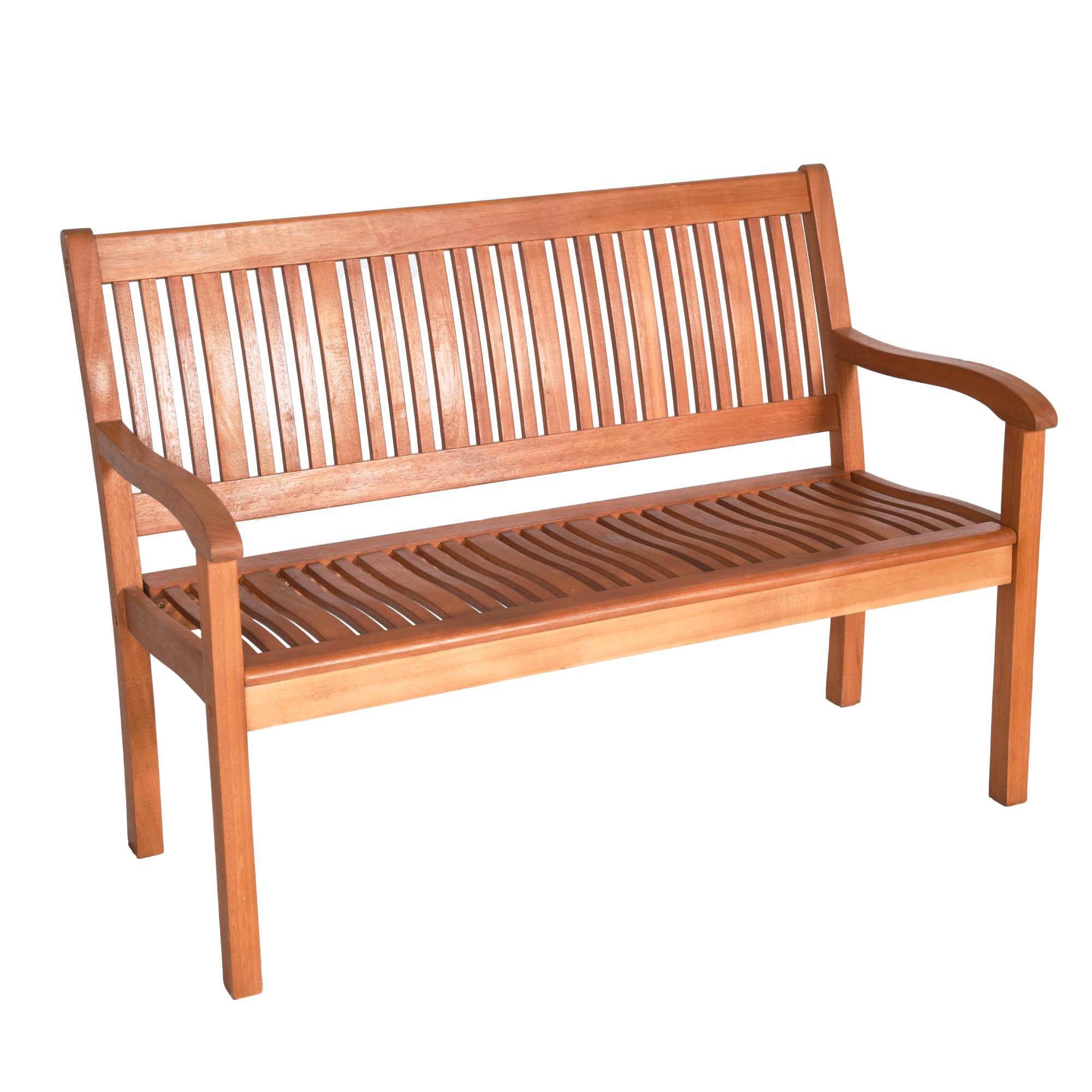 Tangkula Outdoor Wood Garden Bench, 50″ W Solid Wood Patio Park Bench with Dense Slatted Backrest & Seat, Curved Armrest, Large Wooden Loveseat Bench for Deck, Porch, Poolside, Yard & Balcony