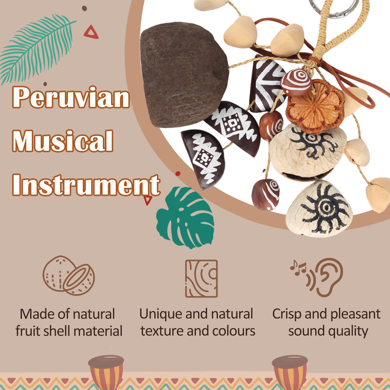 GOGHOST African Natural Cacho Seed Rattle Hand Percussion Gifts, Musical Instruments Bag Charm Car Decor Home Decoration Juju, Chacha, Pala, Panji, Salin(Mixed Nutshells)