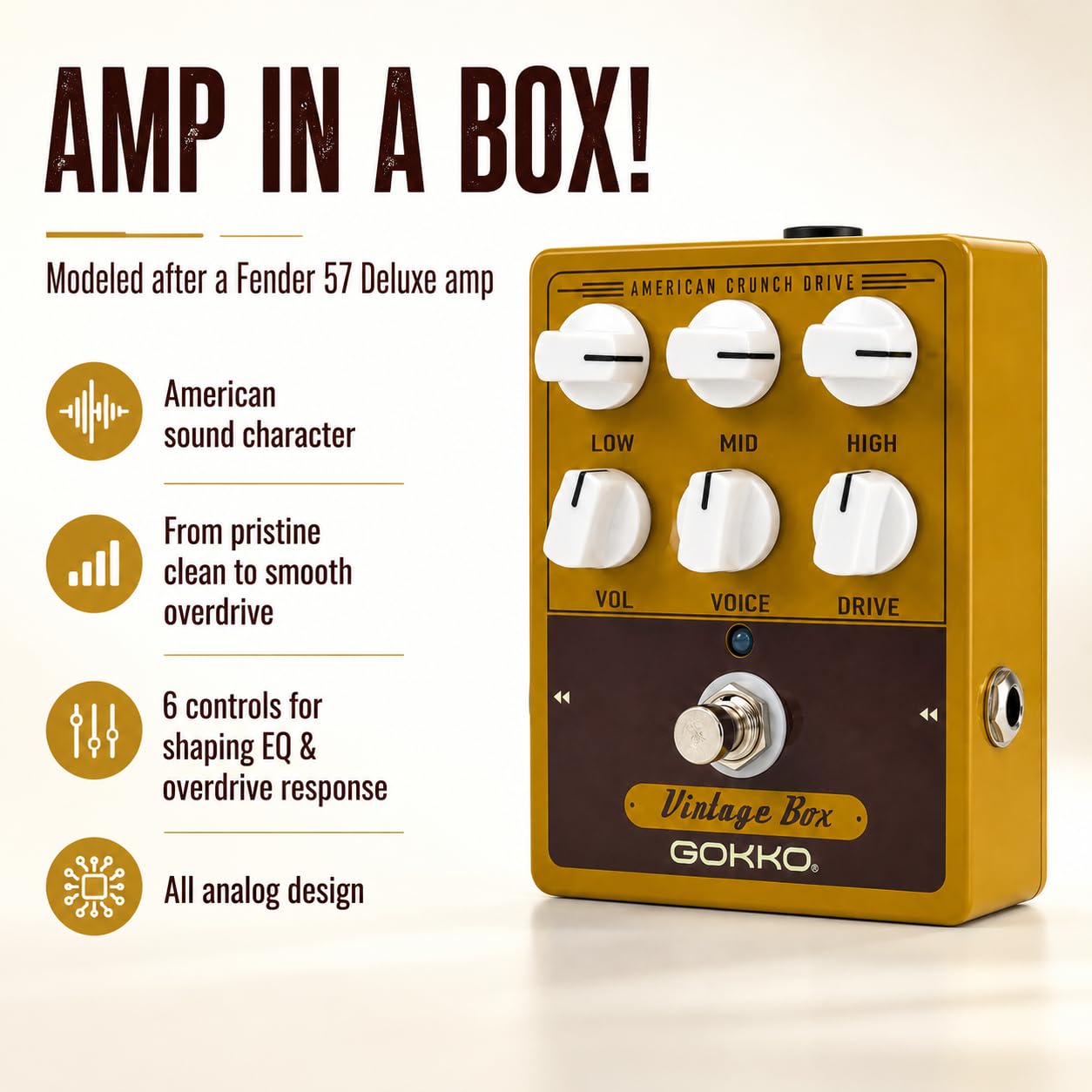 GOKKO GK-33 American-Style Amp Simulator Pedal with Analog Overdrive
