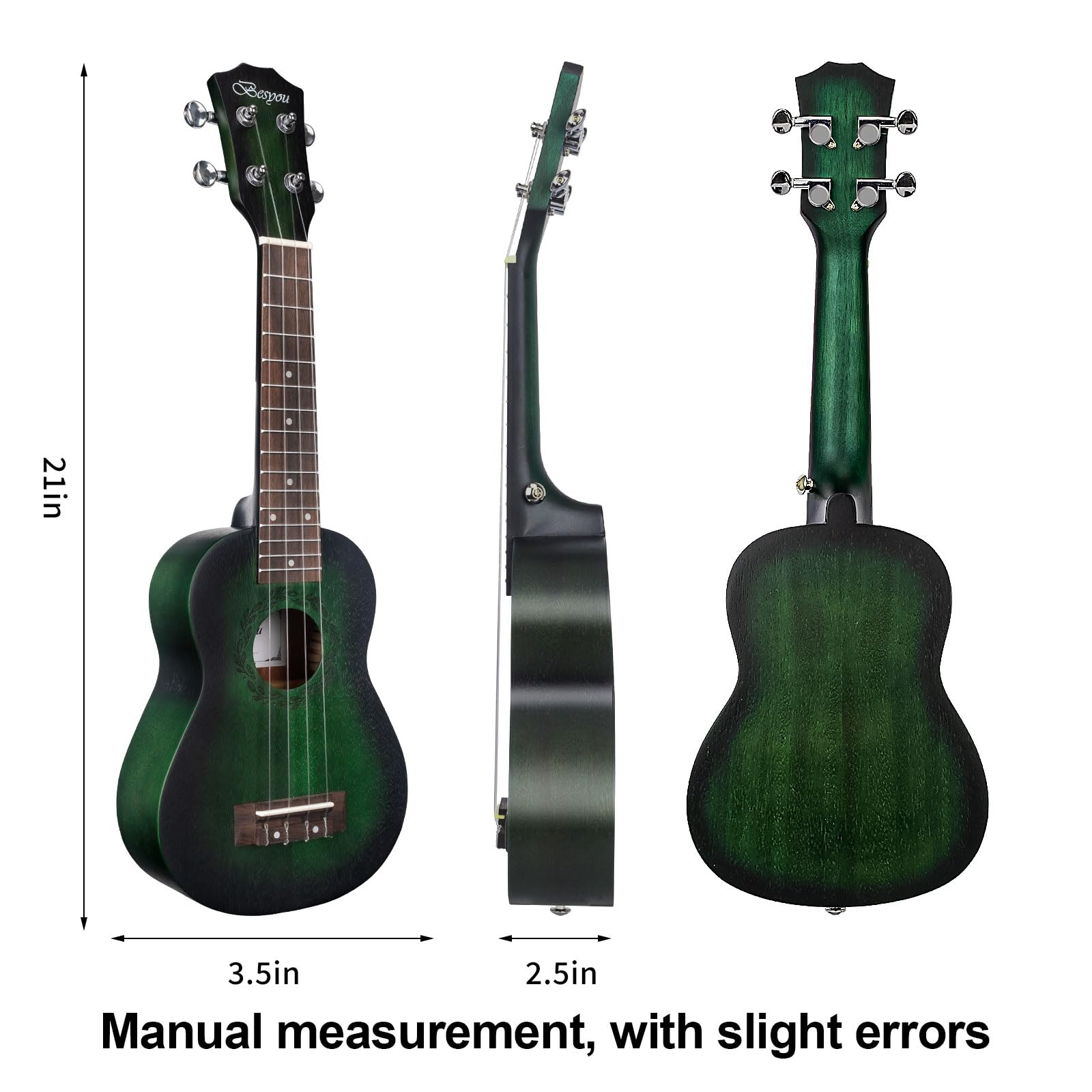 Besyou 21 Inches Green Beginner Mahogany Ukulele All In One Starter Kit