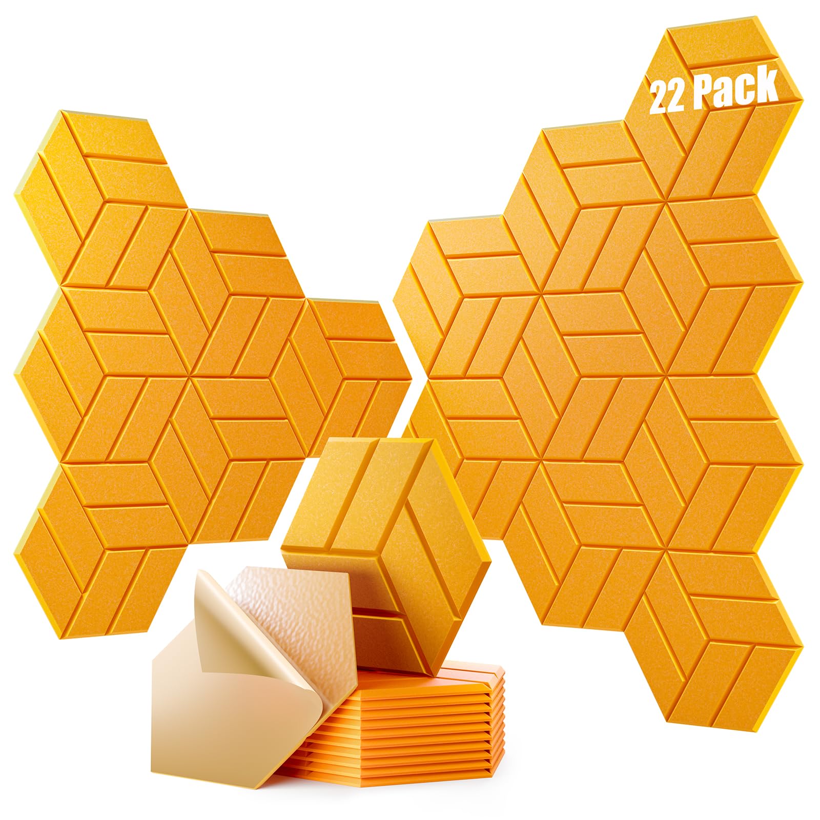 OTUOER 22Pcs Acoustic Panels with Self-adhesive, 12″X 10″X 0.4″ Sound Proof Foam Panels for Walls, Hexagonal Soundproof Wall Panels High Density, Sound Panels for Home Studio Office (Orange Yellow)